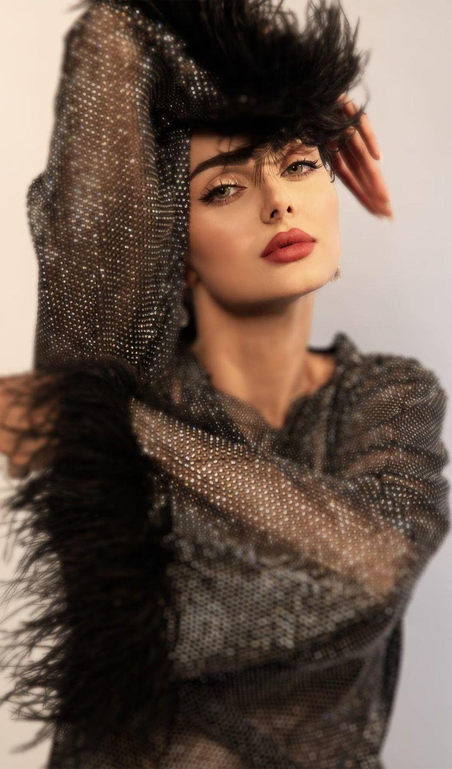 Şeffaf Rhinestone Mini Elbise