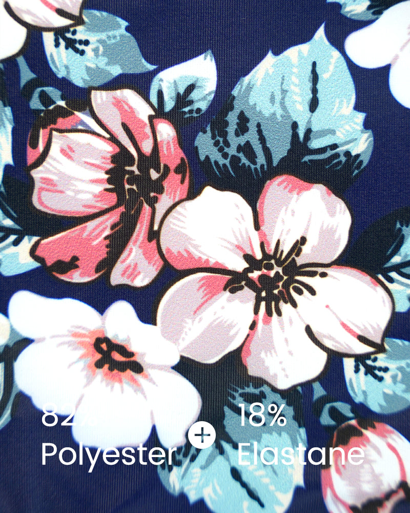 Çiçek Desenli Fileli Yüksek Yaka Mayo