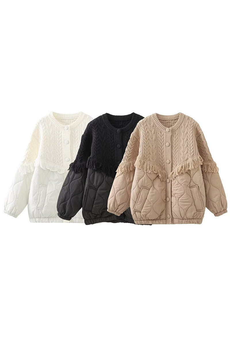 Kurtka dzianinowa z frędzlami Aran