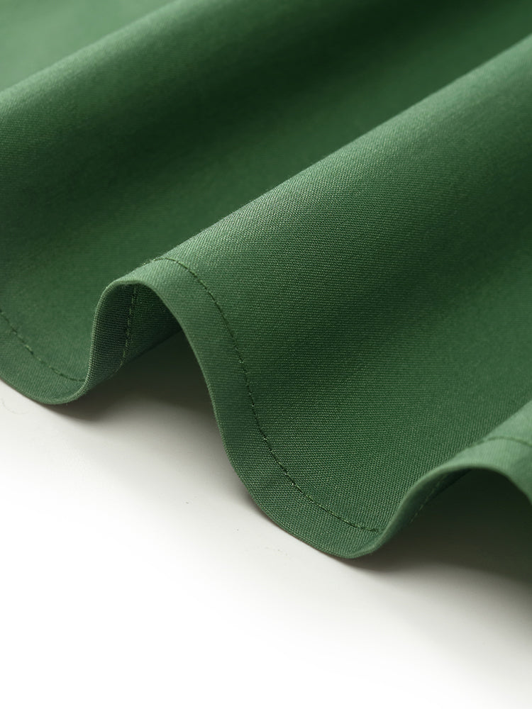 Kare Yaka Puf Kollu Kadın Midi Spor Yeşil Elbise