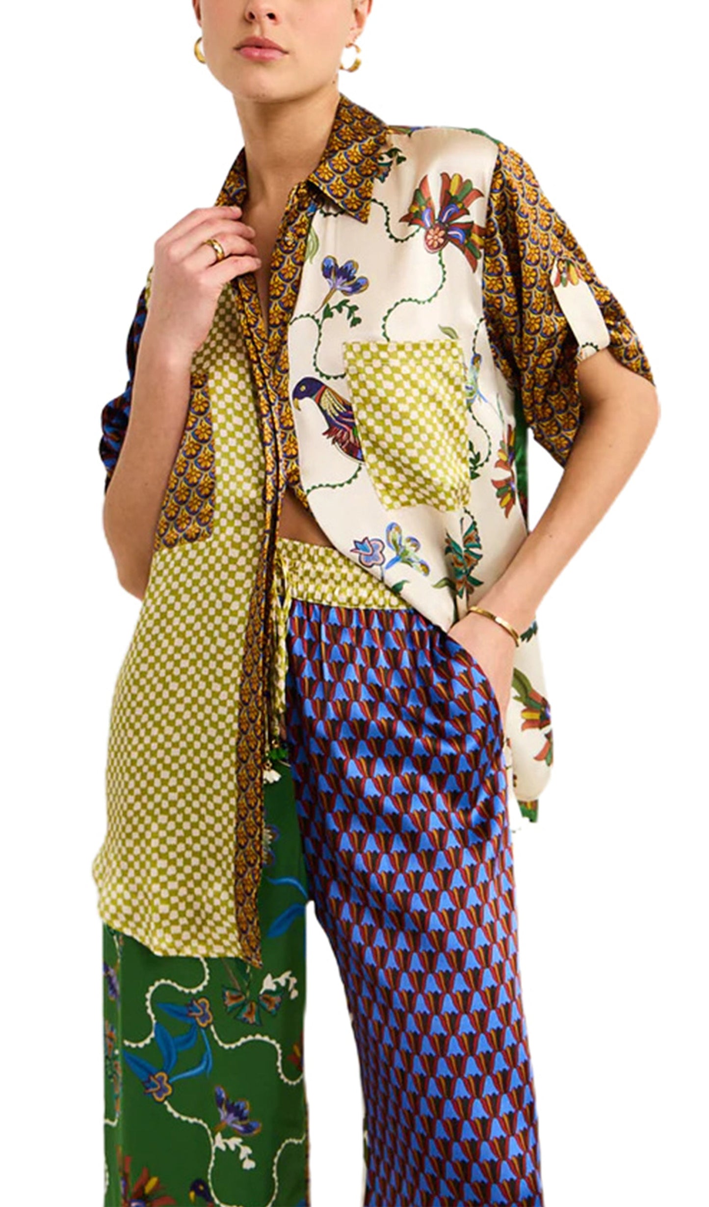 Colorblock İki Parçalı Kıyafet Gömlek ve Pantolon Takımı