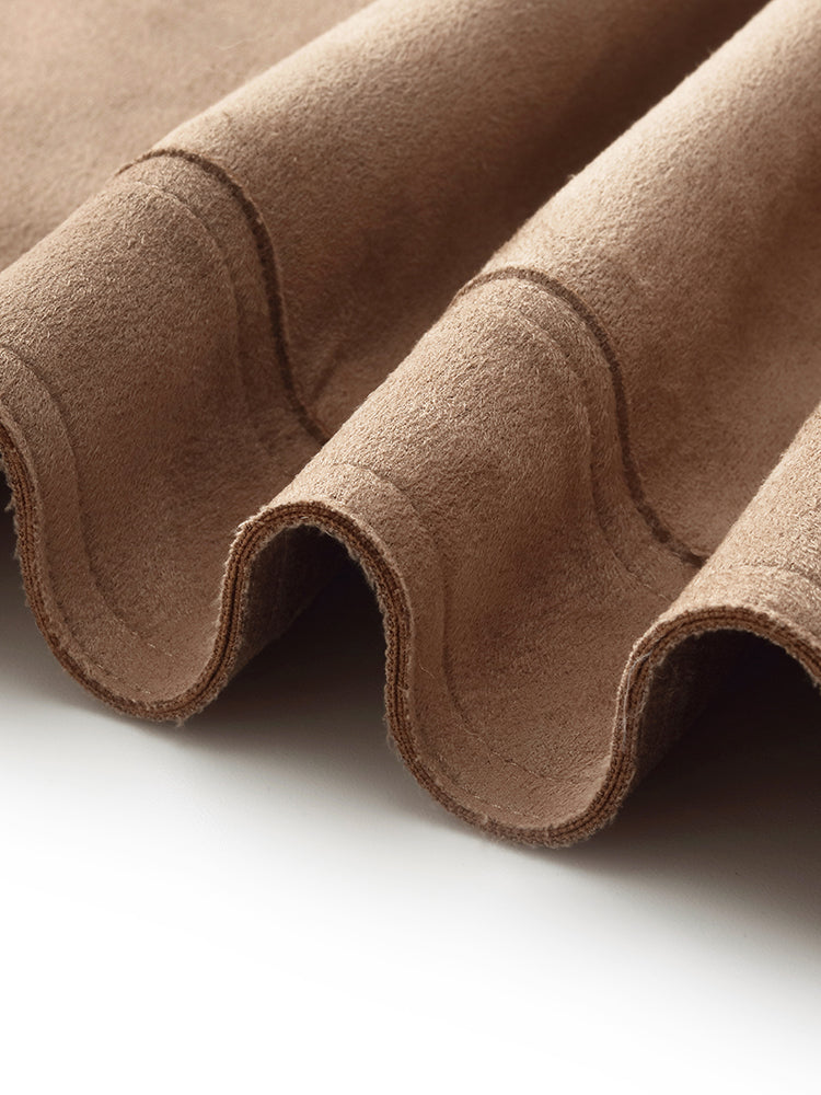 Suni Süet Zip-Up Kadın Astarlı Crop Ceket