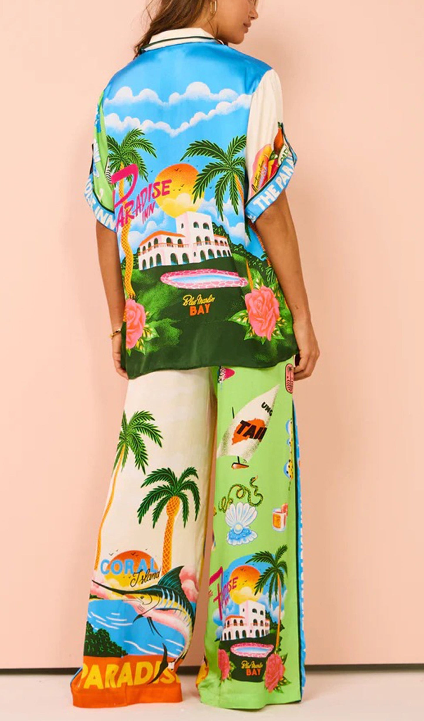 Kıyafetler Hawaii İki Parçalı Gömlek ve Pantolon Takımı