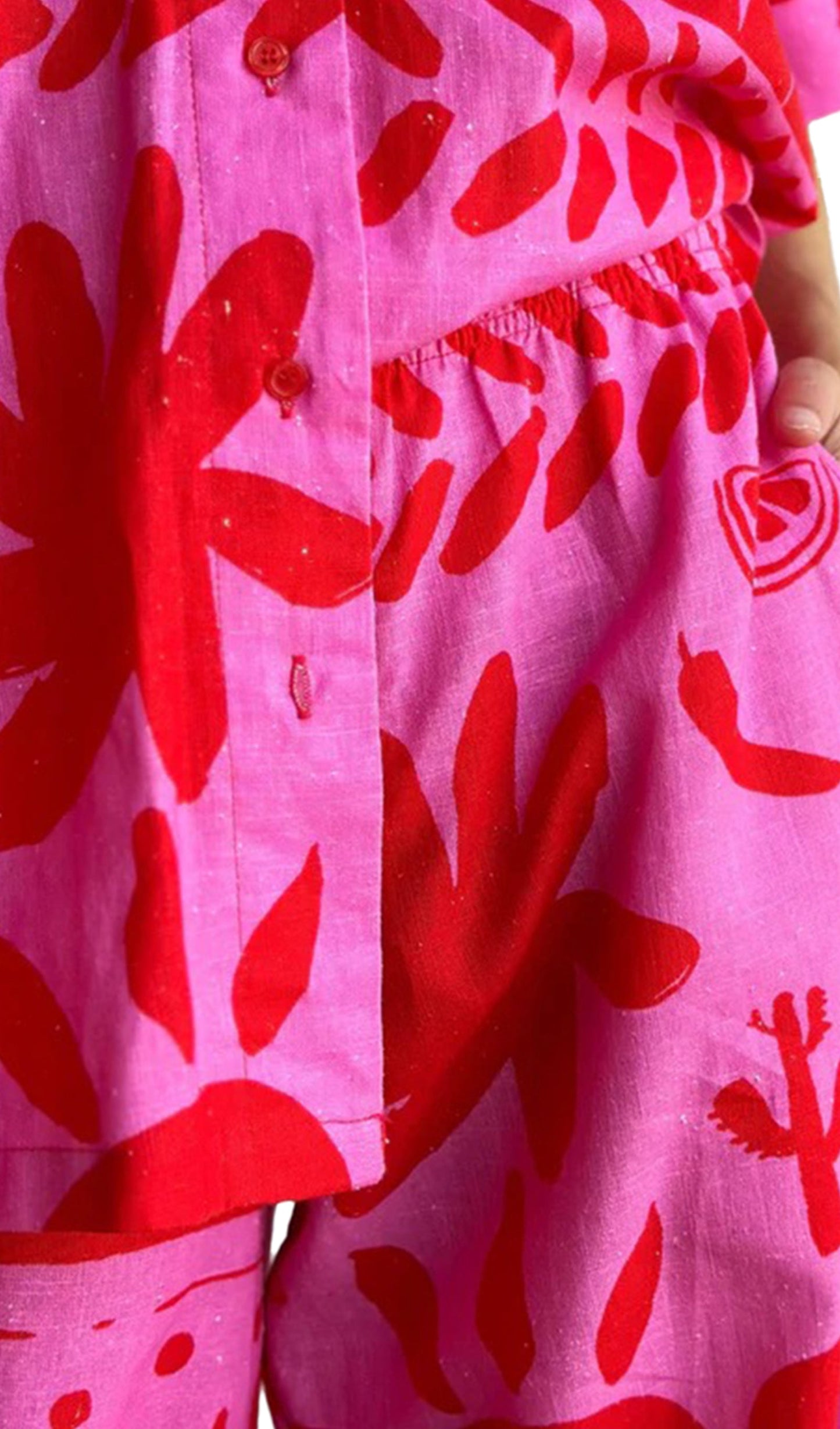 Çiçekli Kıyafetler İki Parça Set Gül Kırmızısı