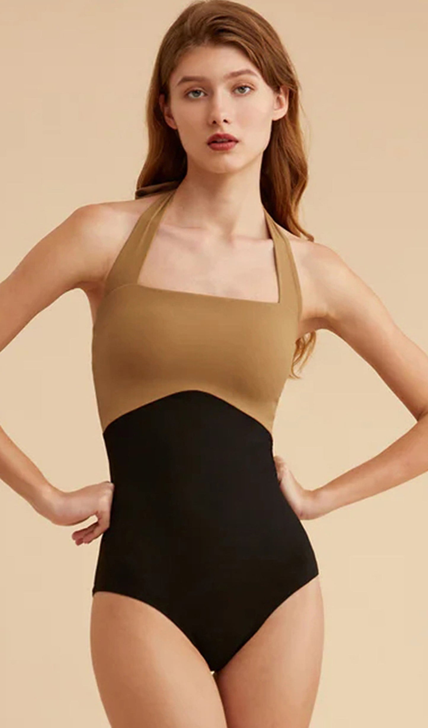 Halter Renkli Blok Tek Parça Mayo