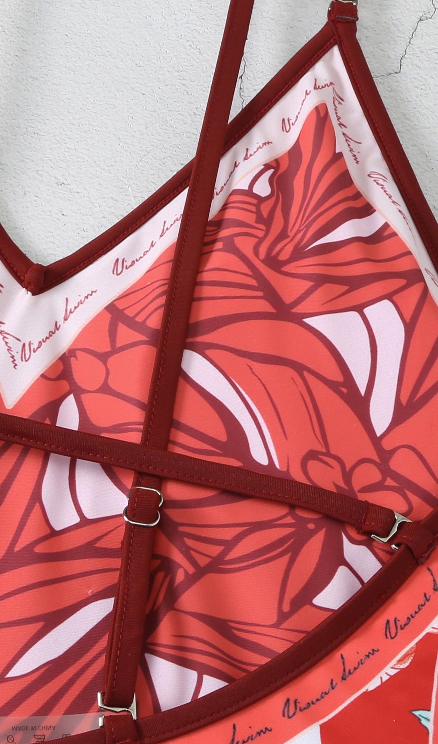 Tersinir Çiçekli Yapraklar Tek Parça Mayo Kırmızı