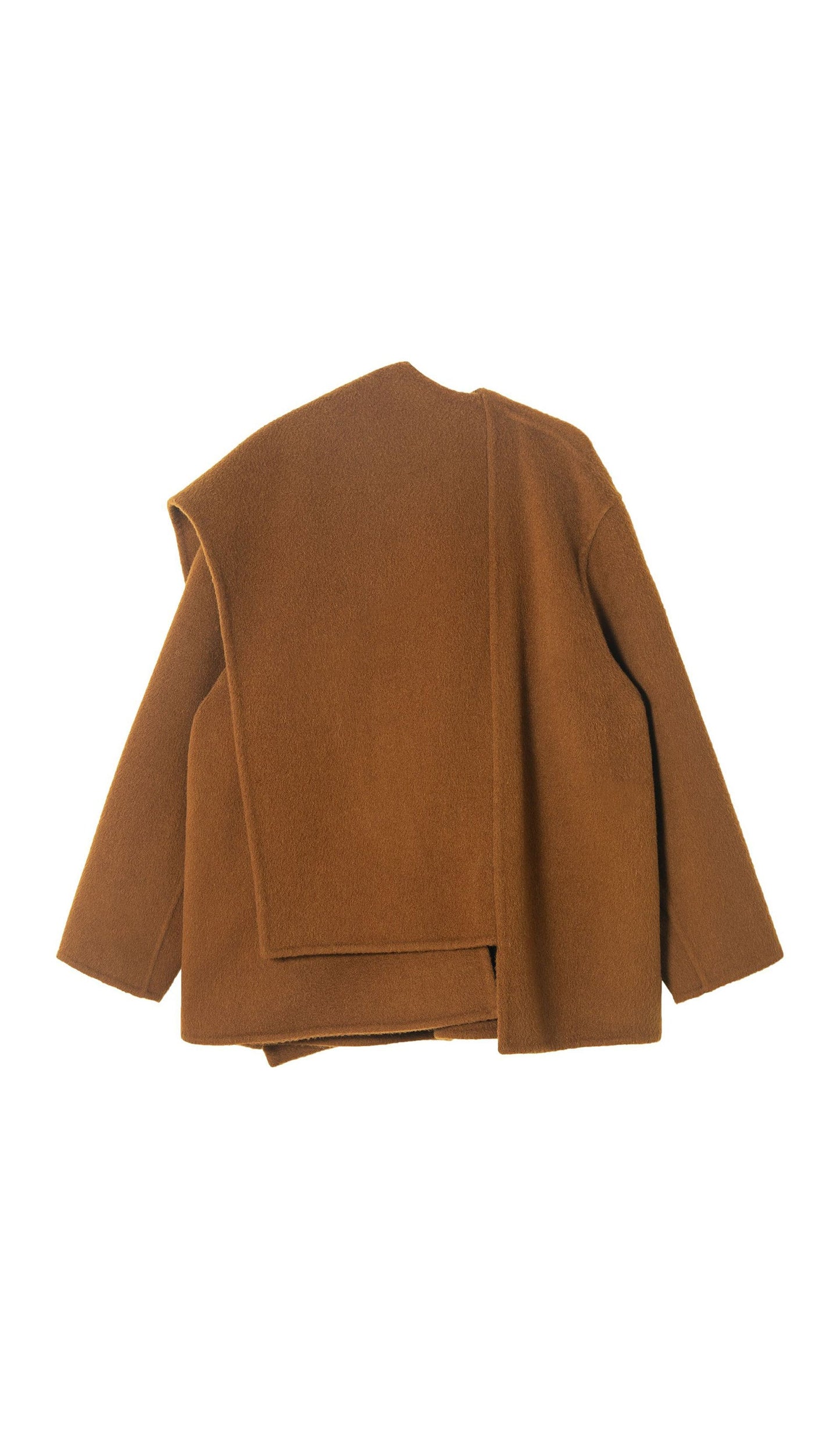 Solid Pelerin Stili %100 Yün Kaban-Kestane