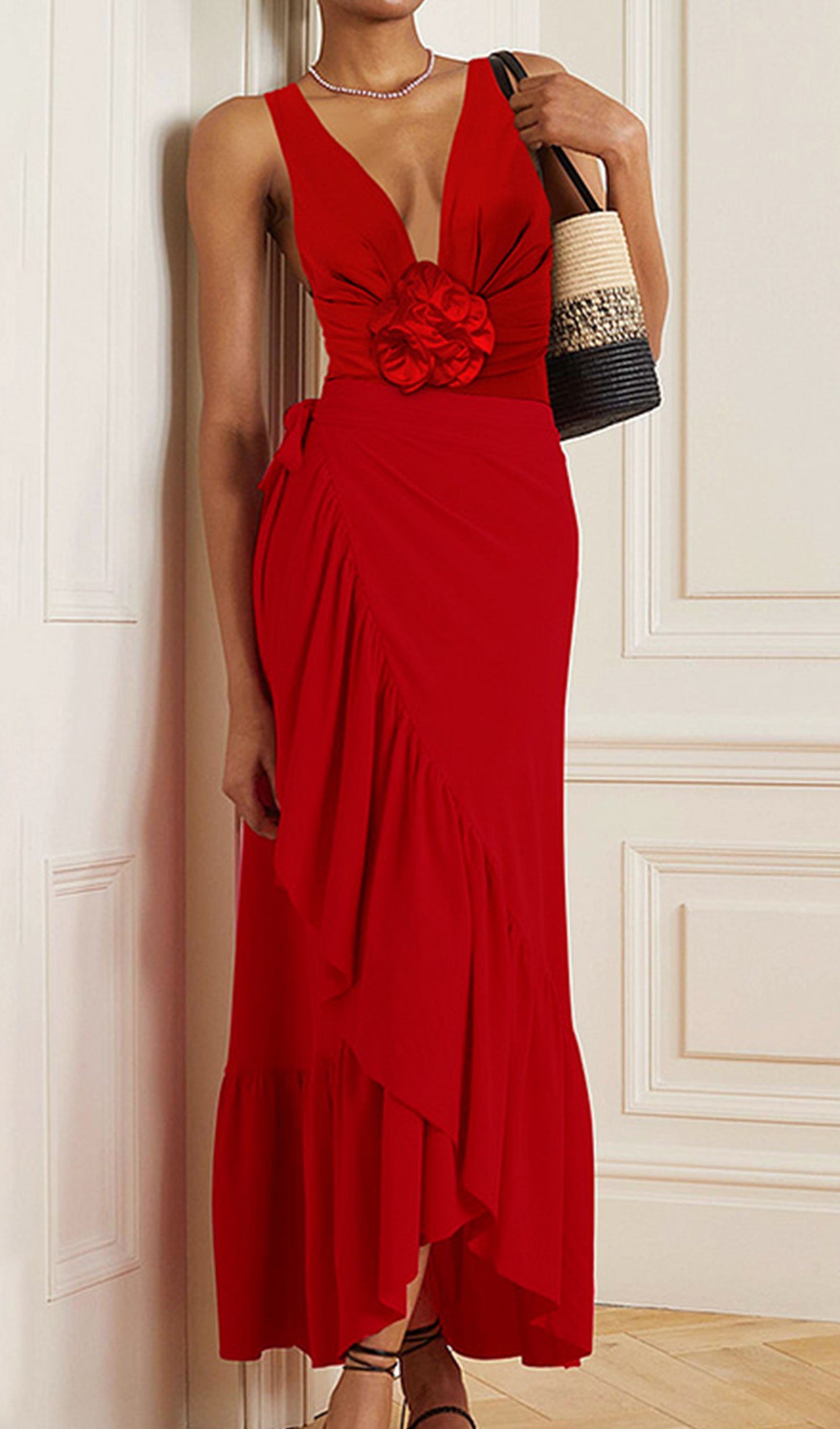 Tek Parça Kırmızı Fırfırlı Mayo-Pareo Takım-Kırmızı