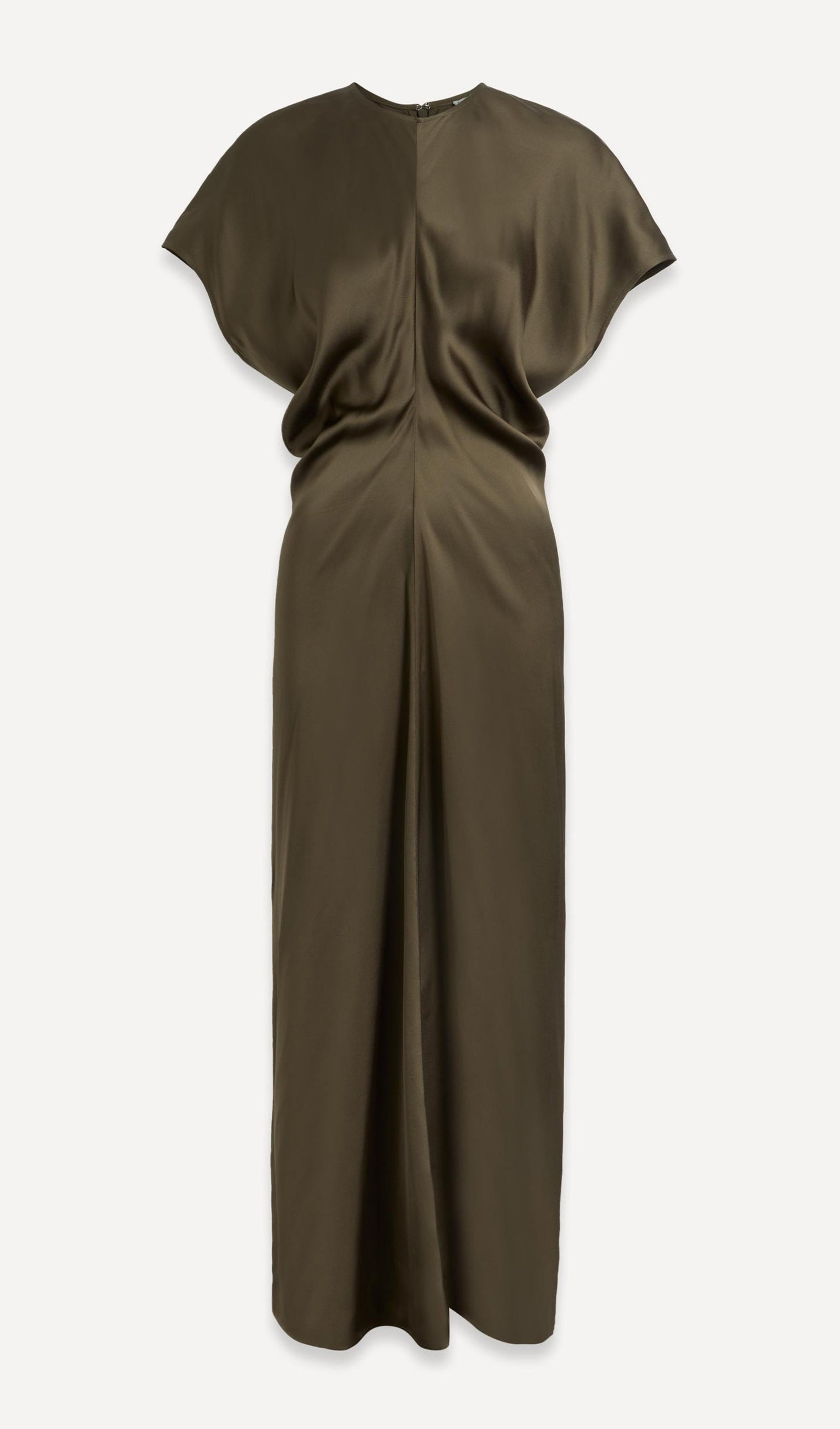 Slouch Bel Saten Midi Elbise-Yeşil