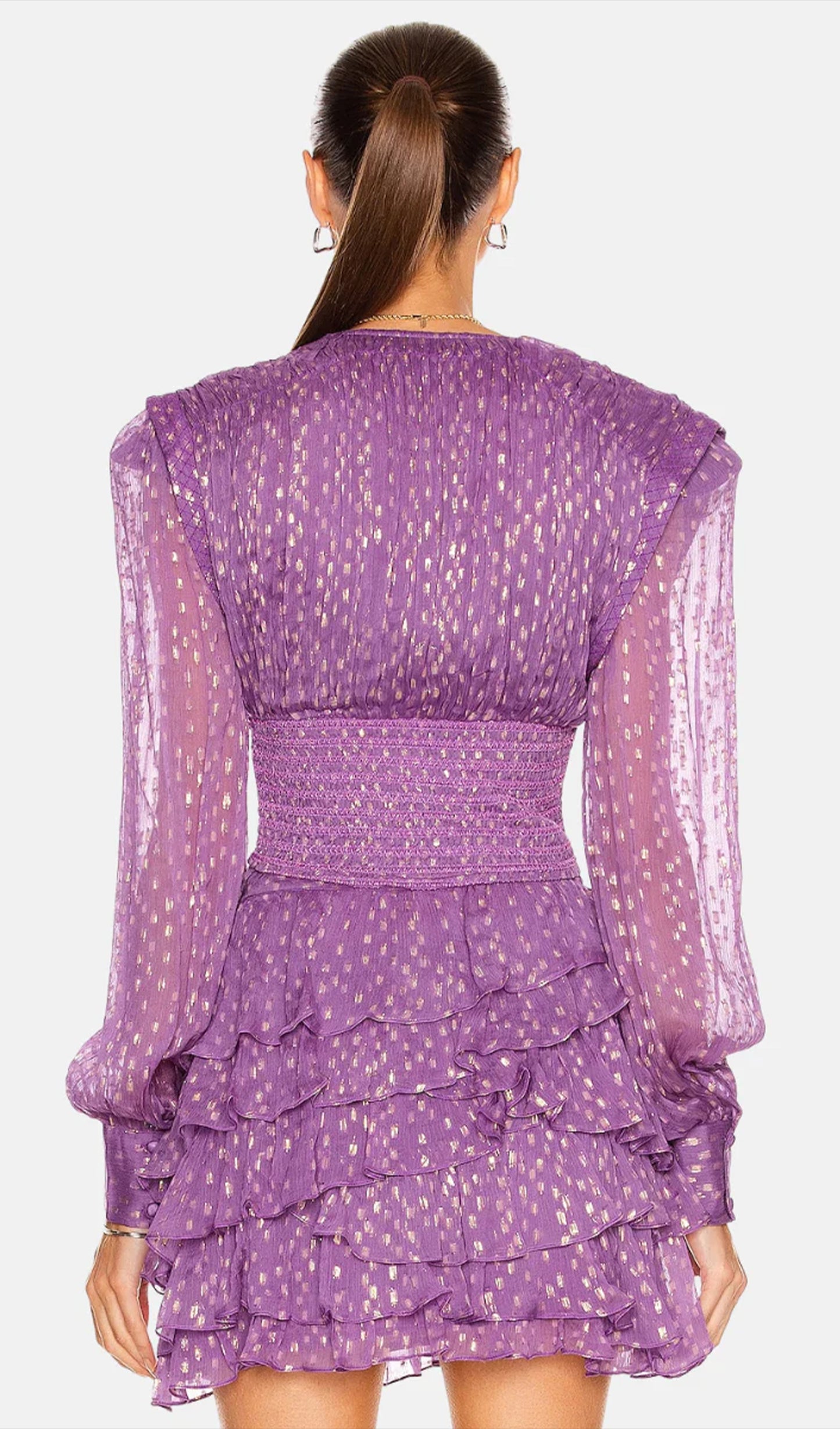 Puantiyeli Fit ve Flare Mini Elbise Mor
