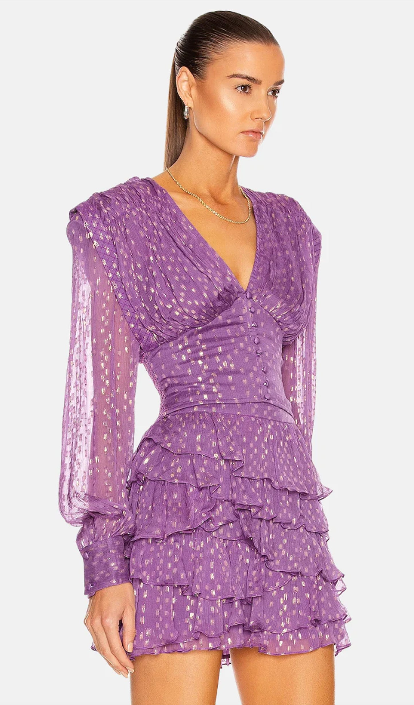 Puantiyeli Fit ve Flare Mini Elbise Mor