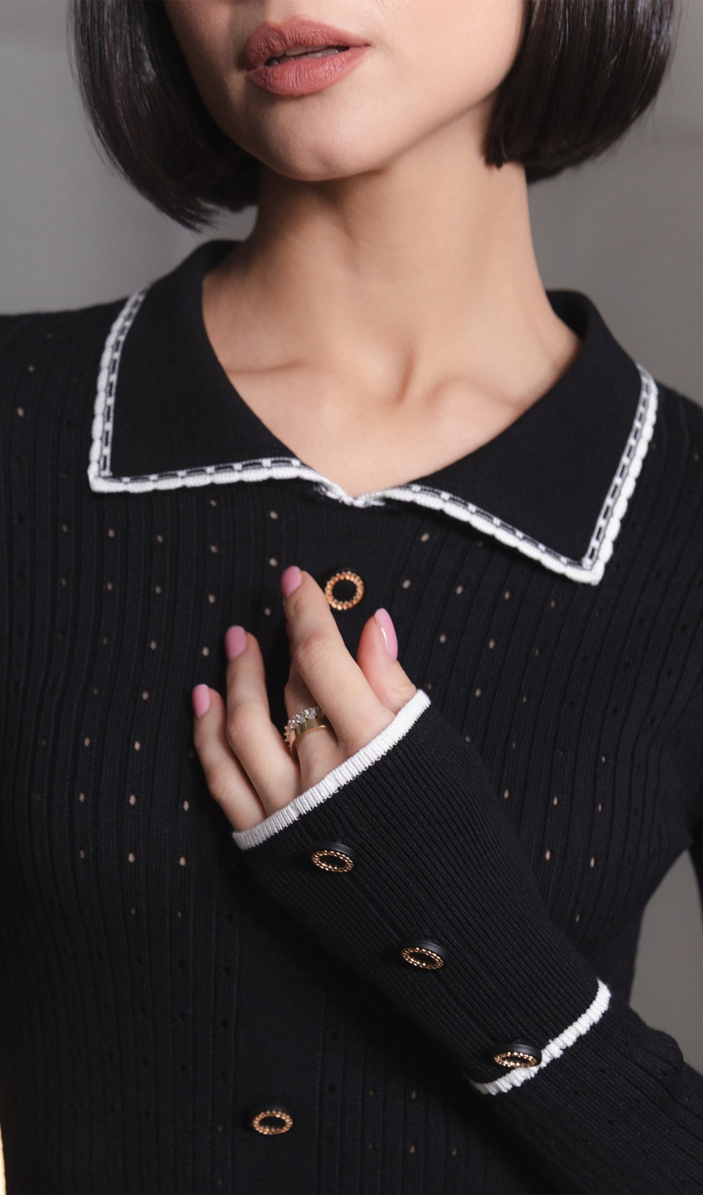 Fitted Textured Jersey Mini Elbise-Siyah