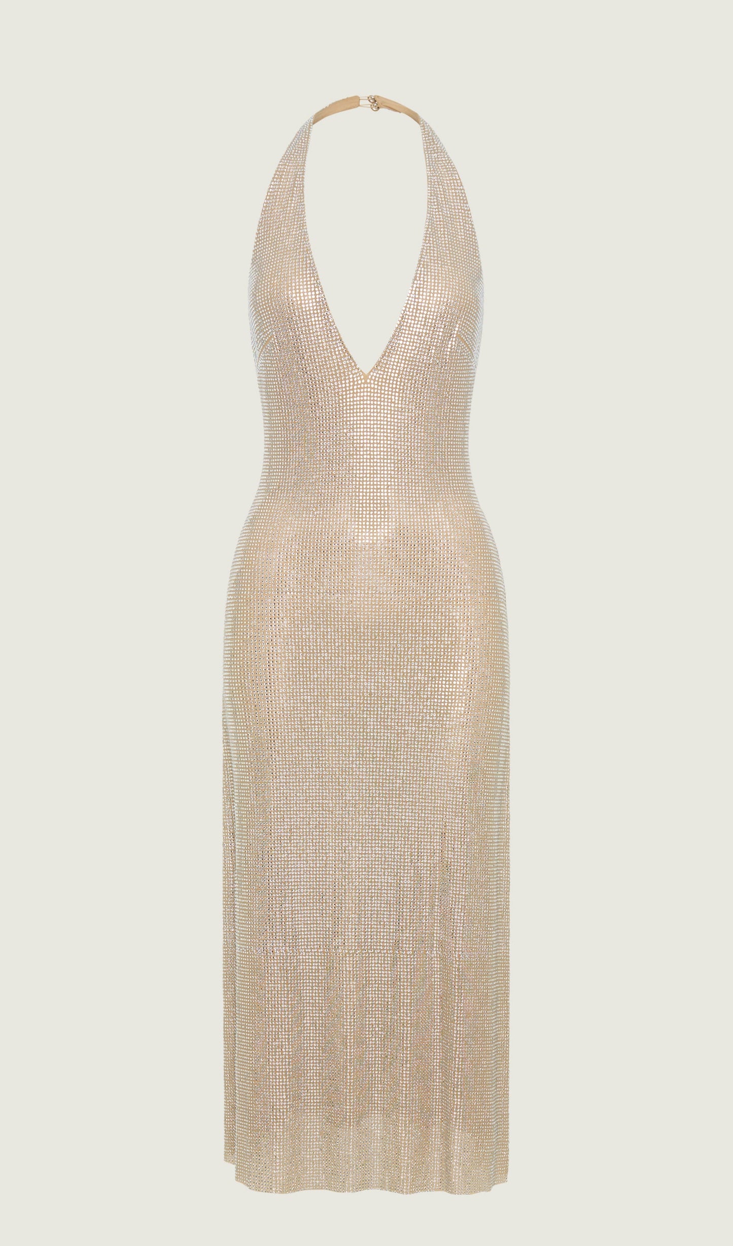 Diamante Halter Midi Elbise