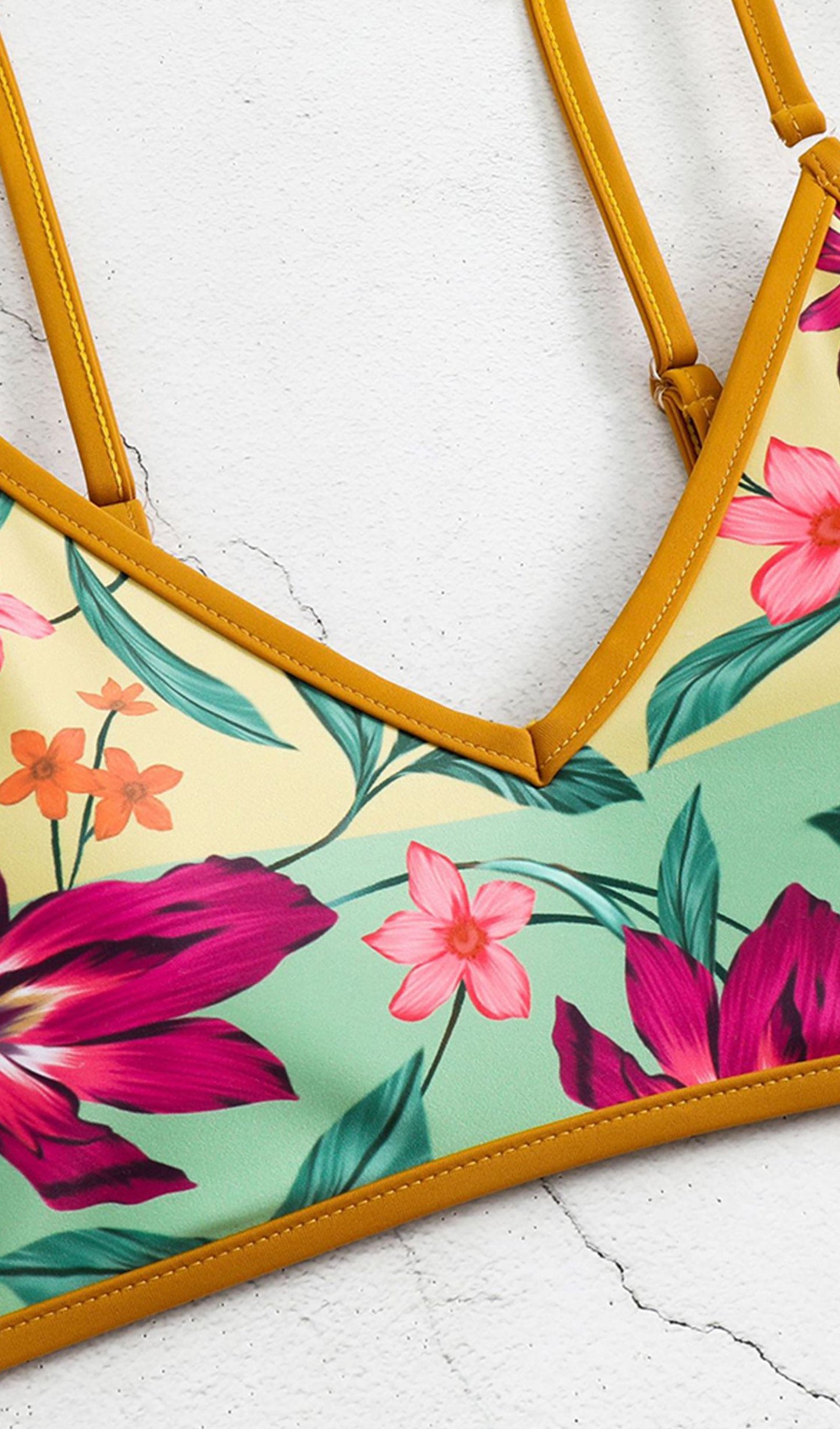 Tersinir Çiçekli Bikini Takımı Mayo Turuncu