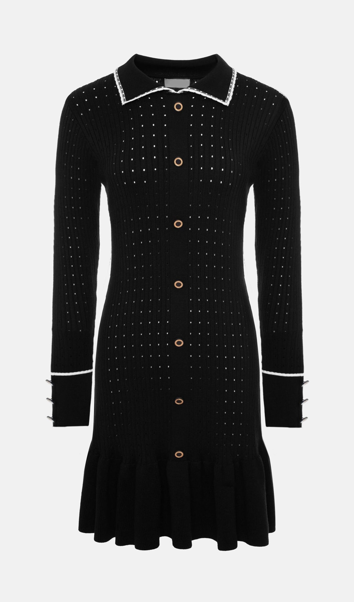 Fitted Textured Jersey Mini Elbise-Siyah