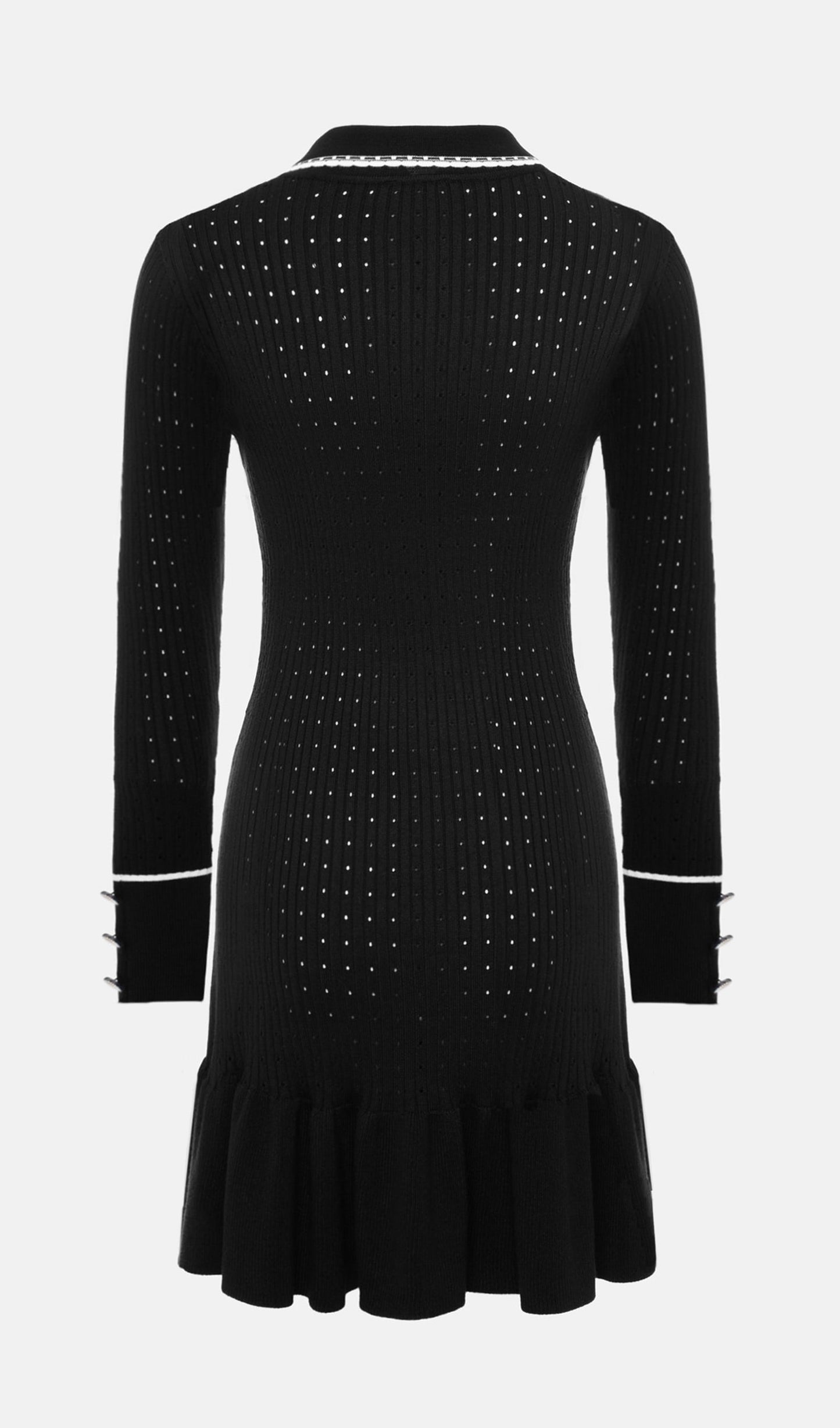 Fitted Textured Jersey Mini Elbise-Siyah