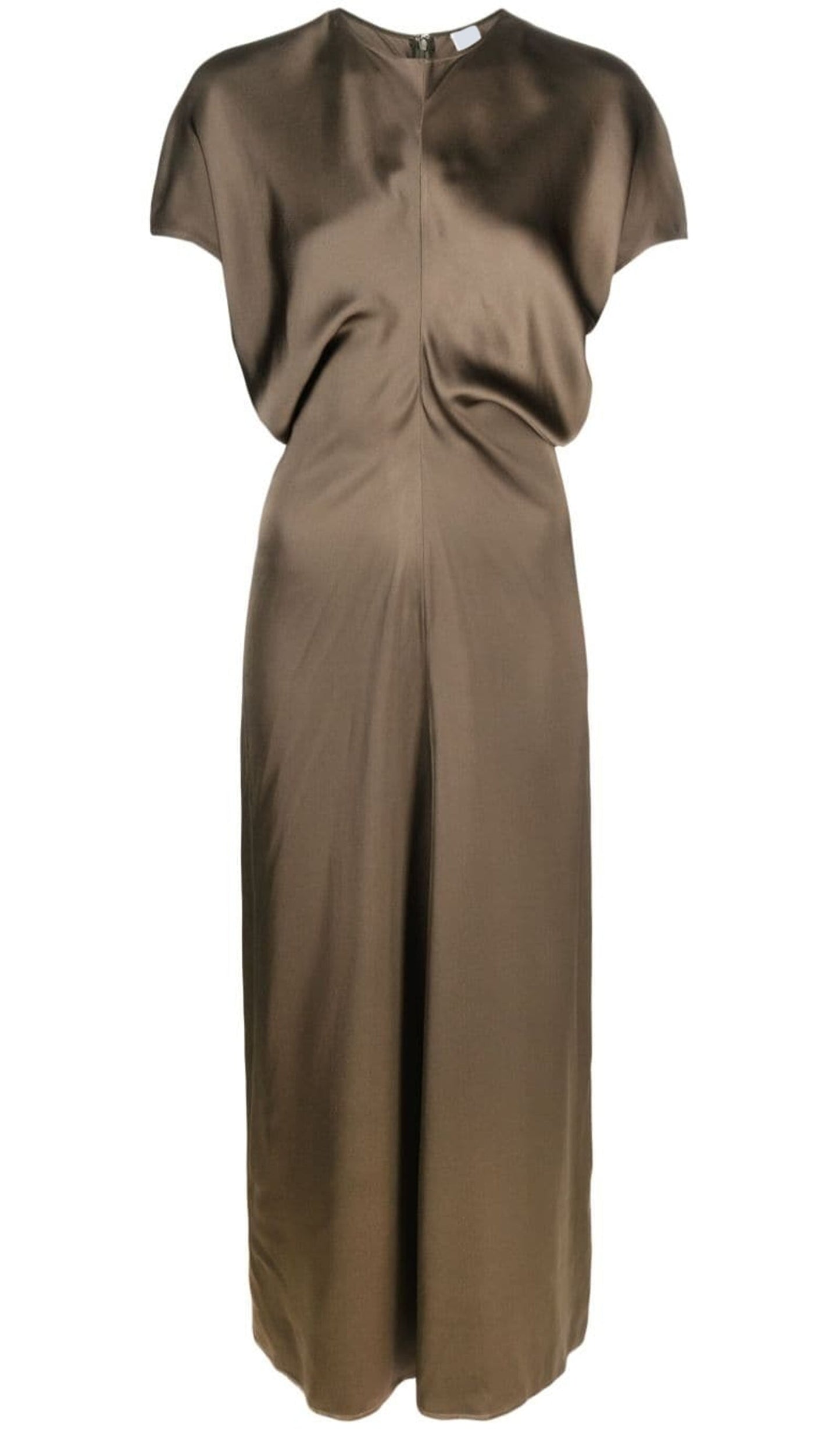 Slouch Bel Saten Midi Elbise-Kahve