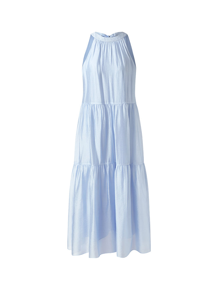 Çıkarılabilir Çiçekli Kadın Halter Midi Mavi Elbise