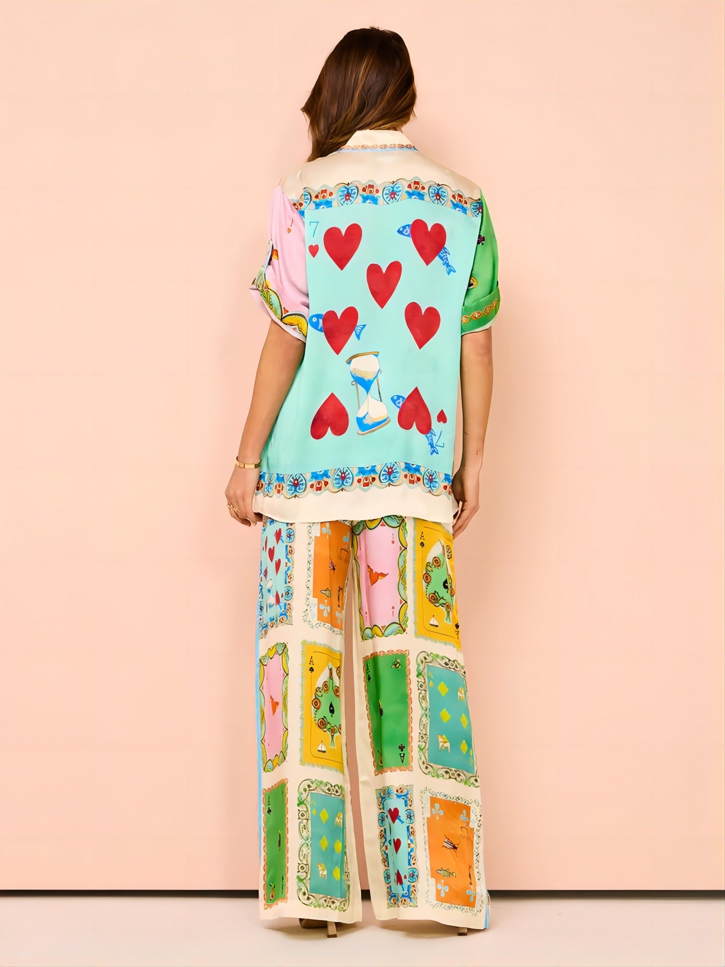 Komik Yaz Cepli Geniş Paça Pantolon-Set