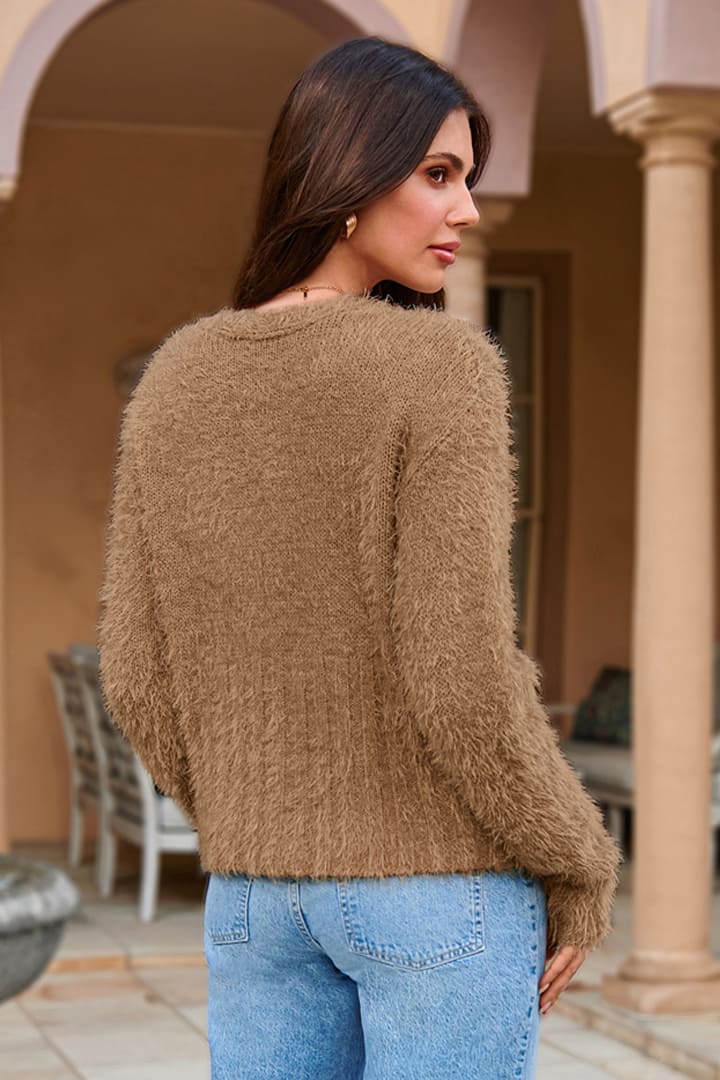 Düğmeli Gevşek Örgü Uzun Kollu Hırka