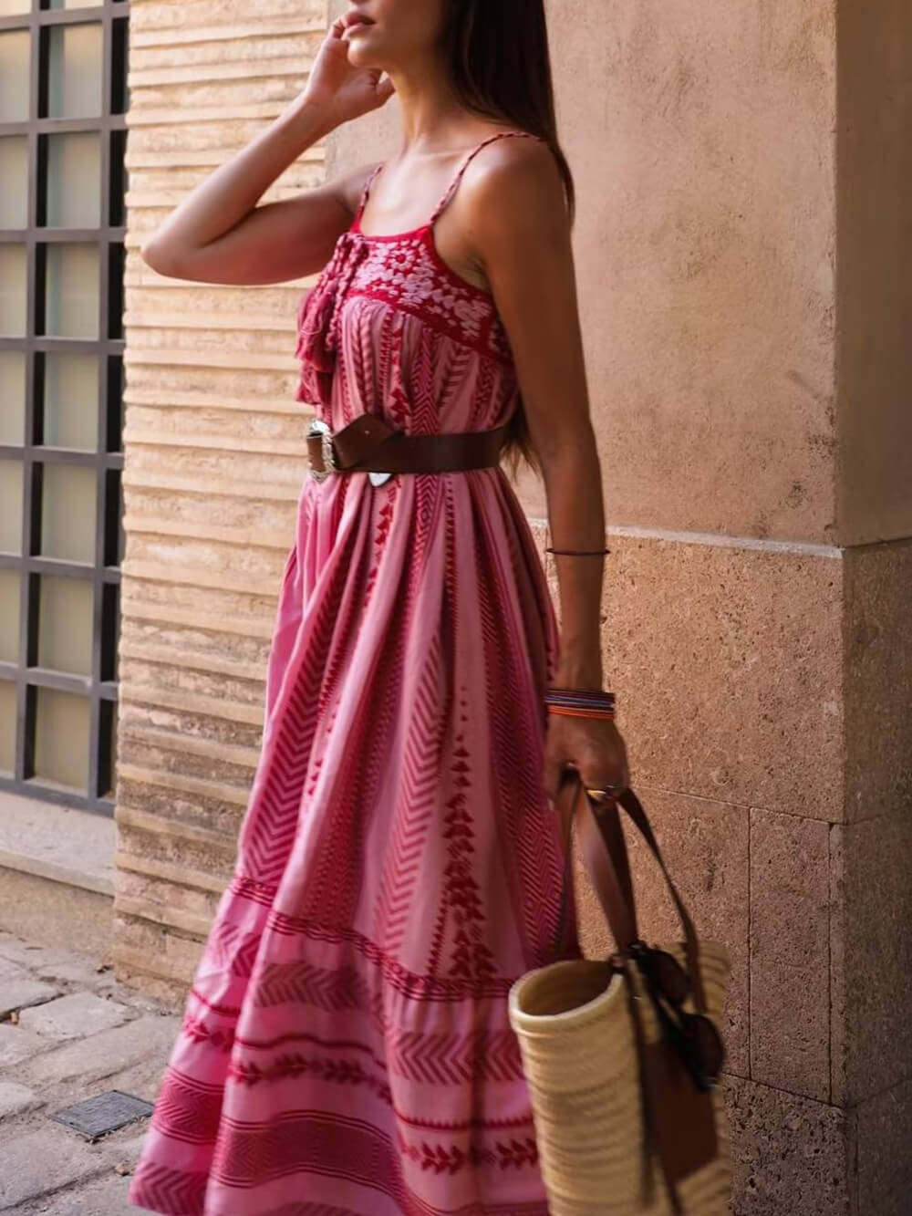 Etnik Stil Örme Slip Maksi Elbise