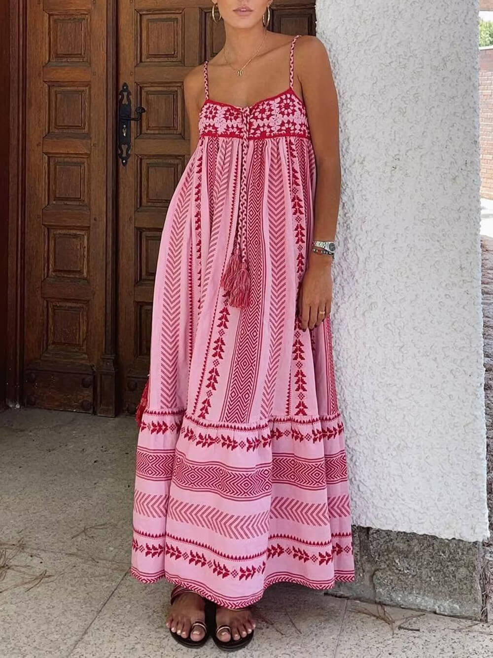 Etnik Stil Örme Slip Maksi Elbise