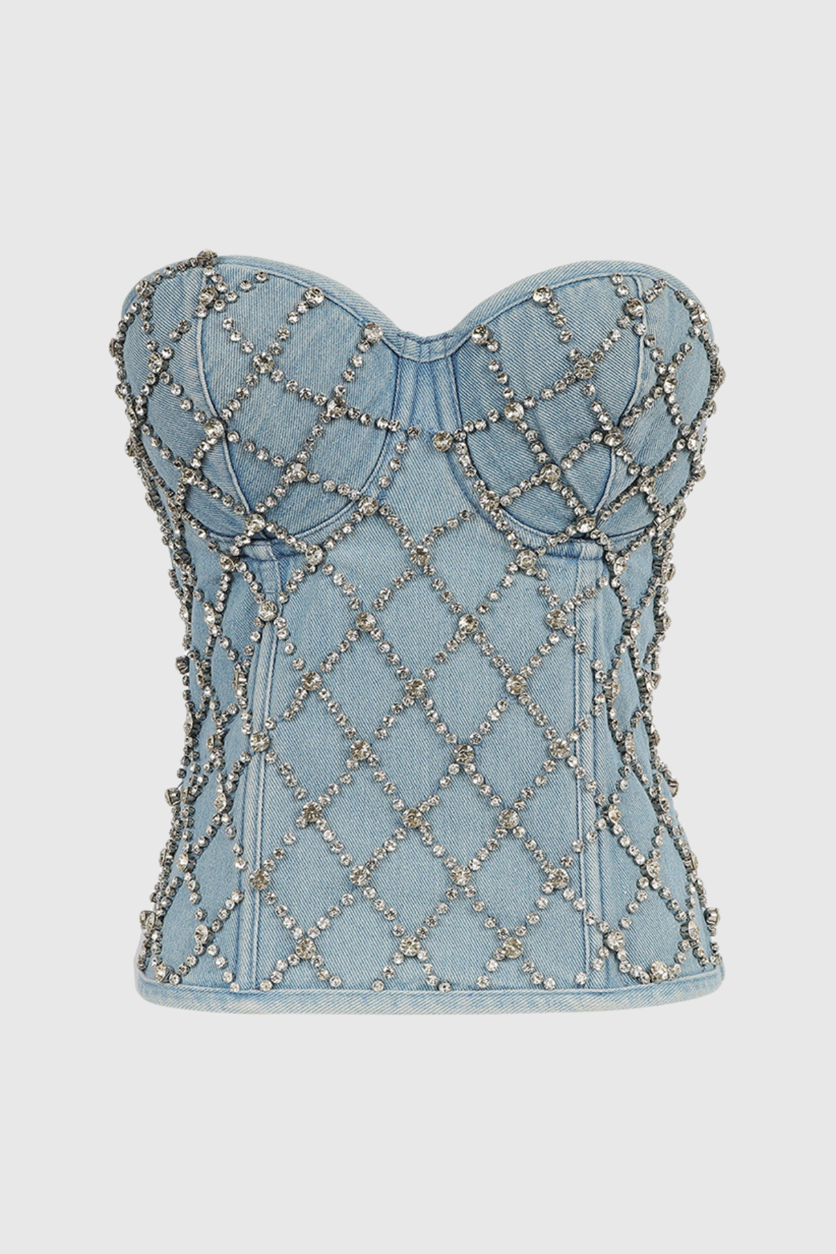 Livia Diamonds İşlemeli Straplez Denim Üst