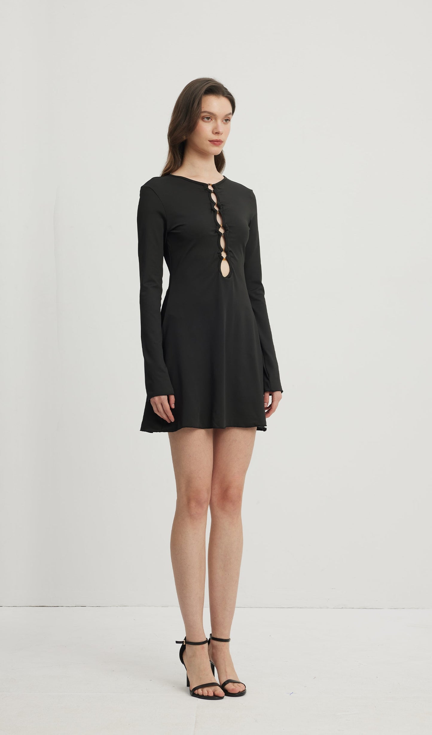 Hollow Out Mini Elbise Siyah