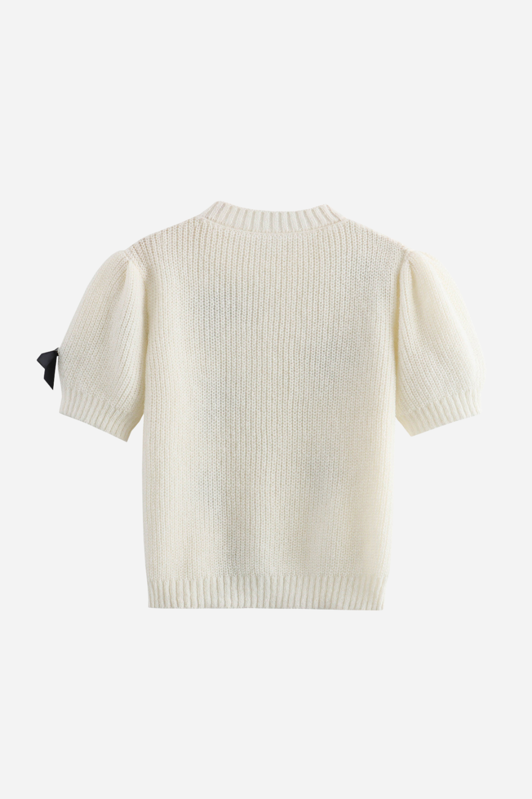 Sweter z krótkim rękawem i haftowaną kokardą