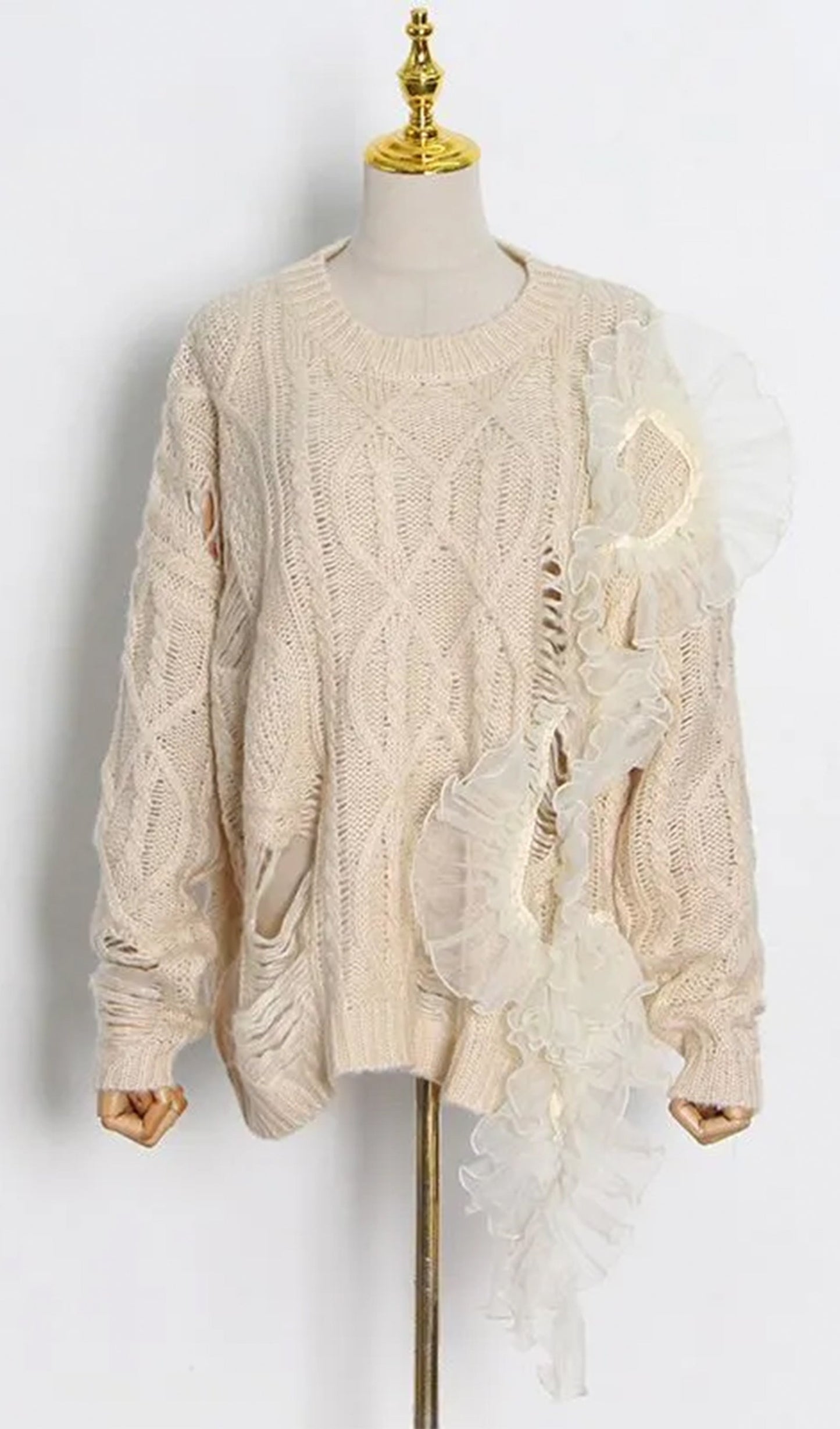 Solid Sıkıntılı Örgü Panel Kazak Üst