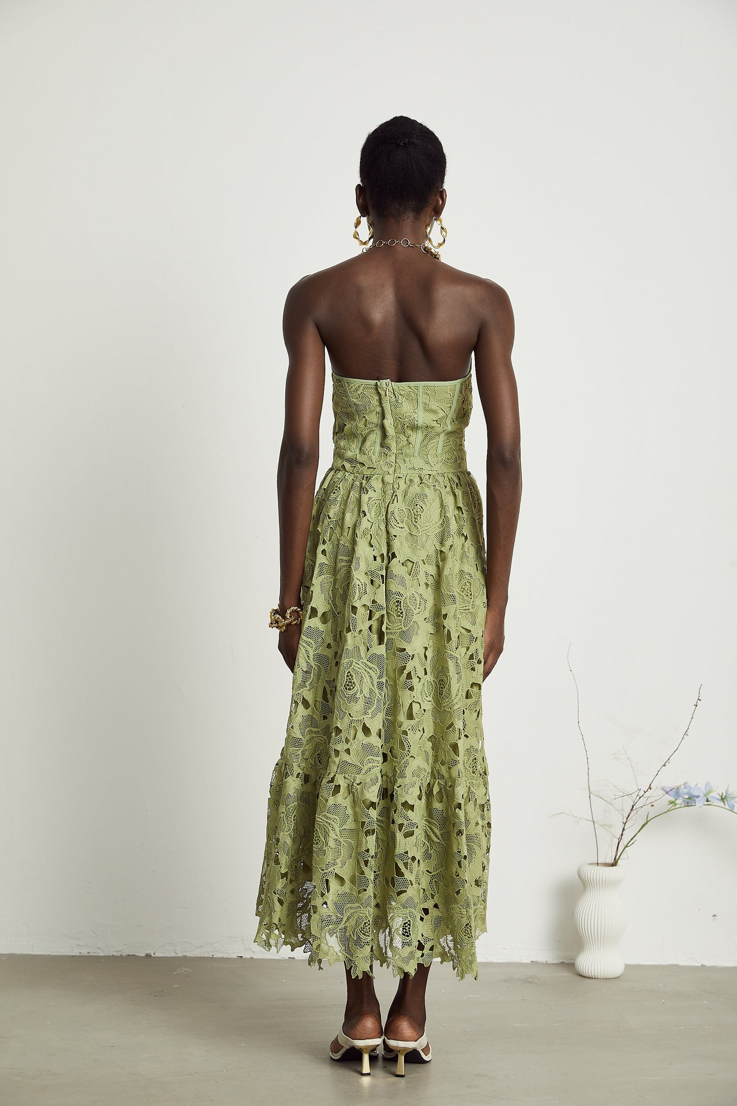 Inès Dantel Cut-Out Midi Elbise