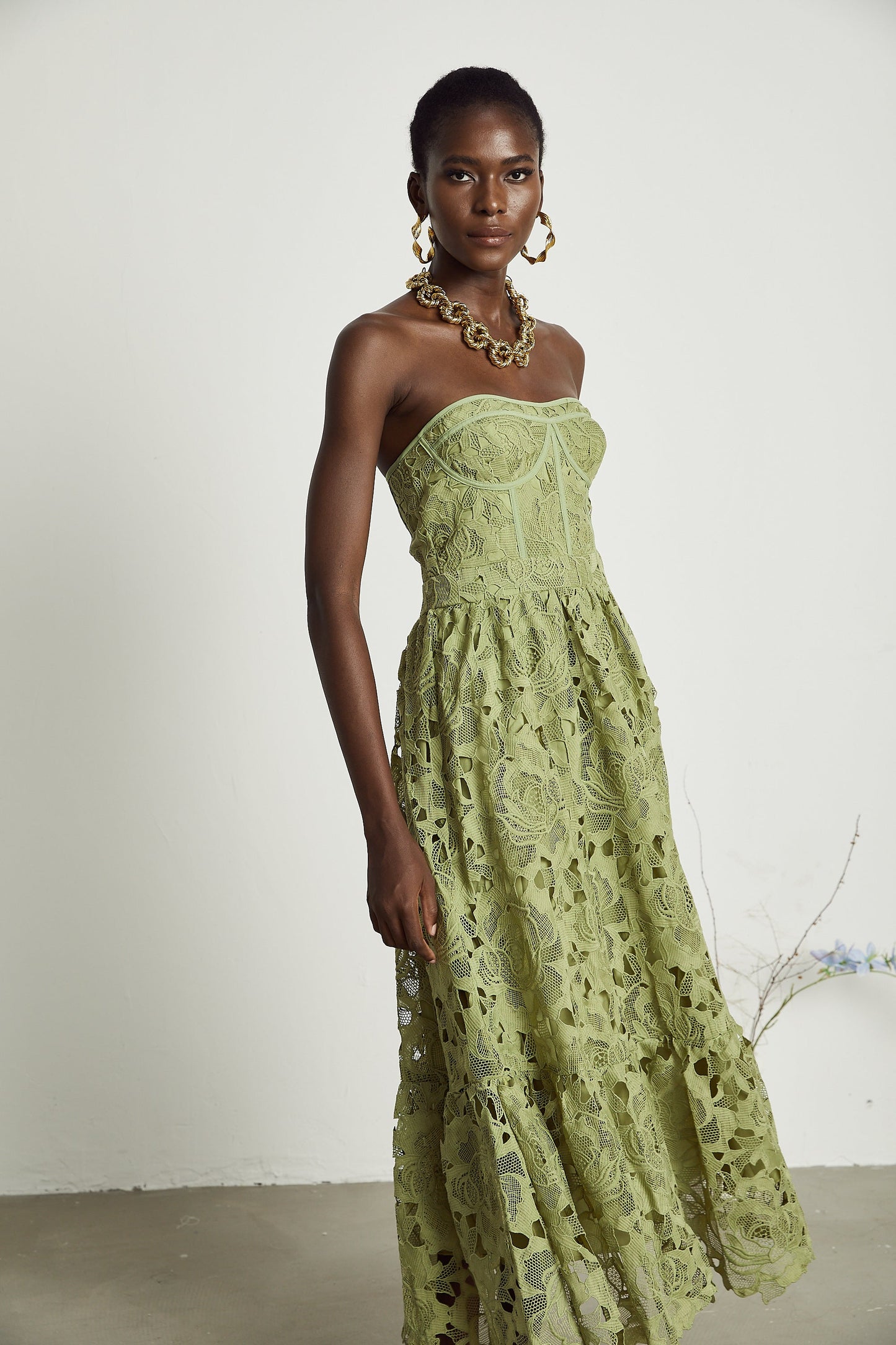 Inès Dantel Cut-Out Midi Elbise