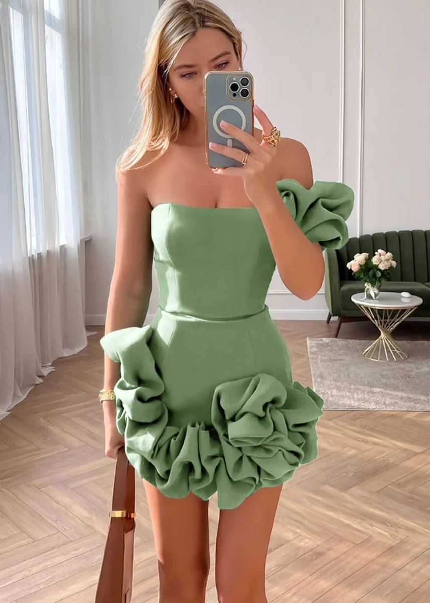 Ireka Fırfırlı Straplez Bodycon Mini Elbisesi