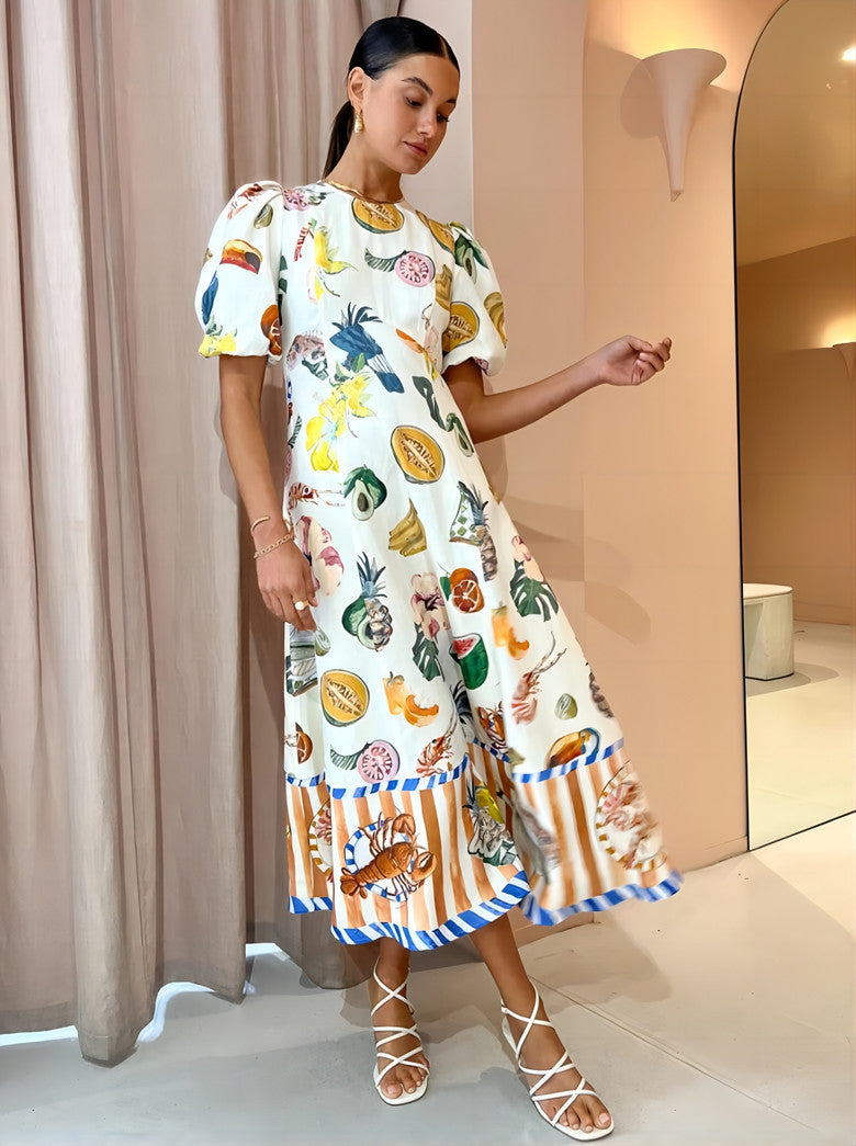 Moda Grafiti Baskılı Slim Fit Çok Yönlü Maksi Elbise
