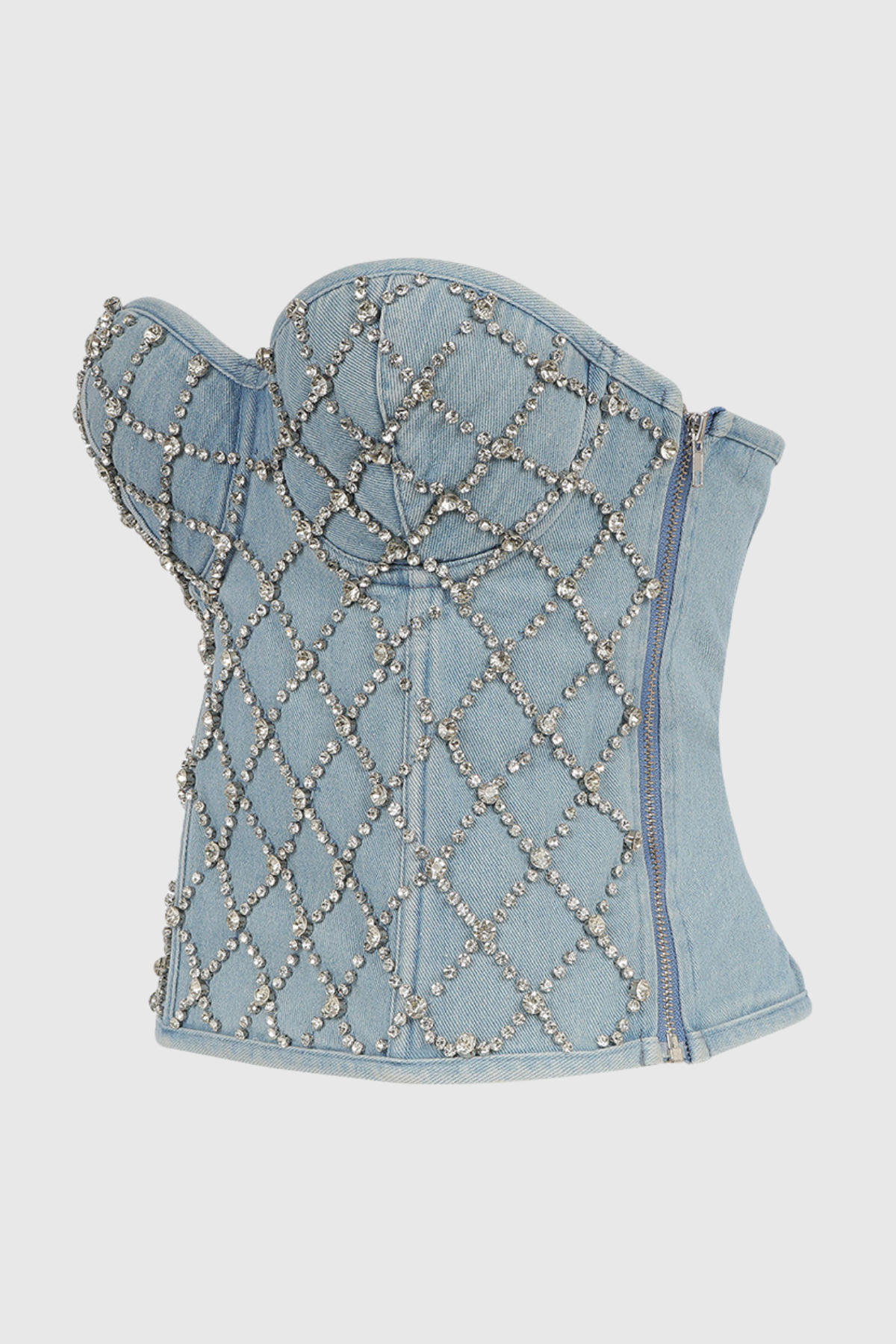 Livia Diamonds İşlemeli Straplez Denim Üst