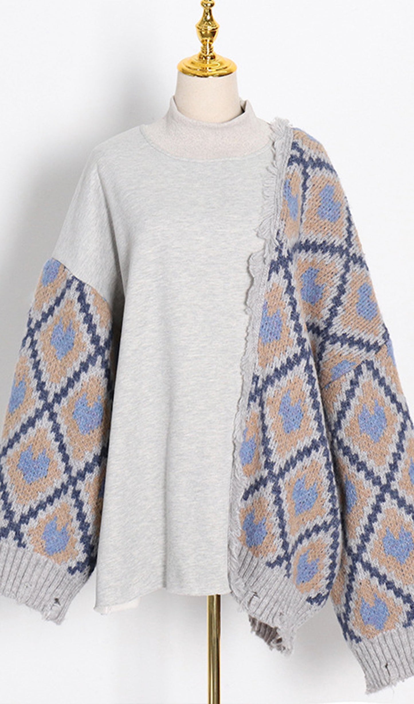 Balıkçı Yaka Ekose Panel Bol Kazak Üst