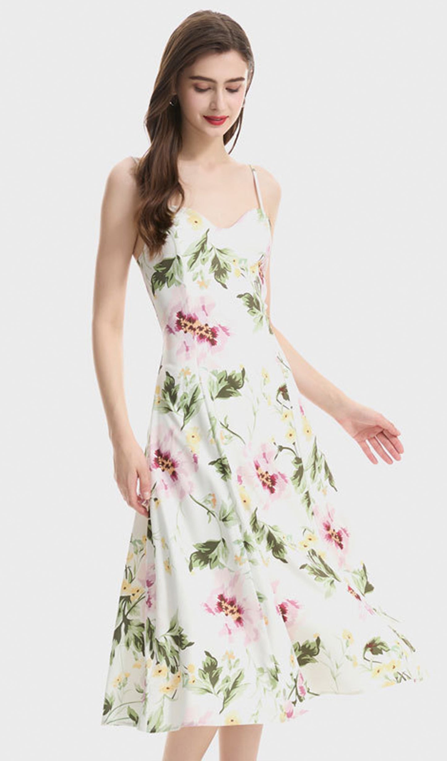 Çiçekli Dökümlü Slip Midi Elbise