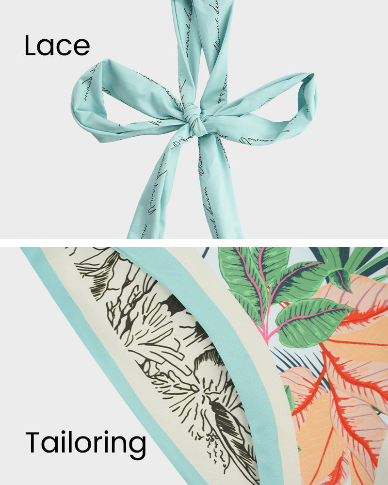 Tersinir Bağcıklı Çiçek Desenli Tek Parça Mayo