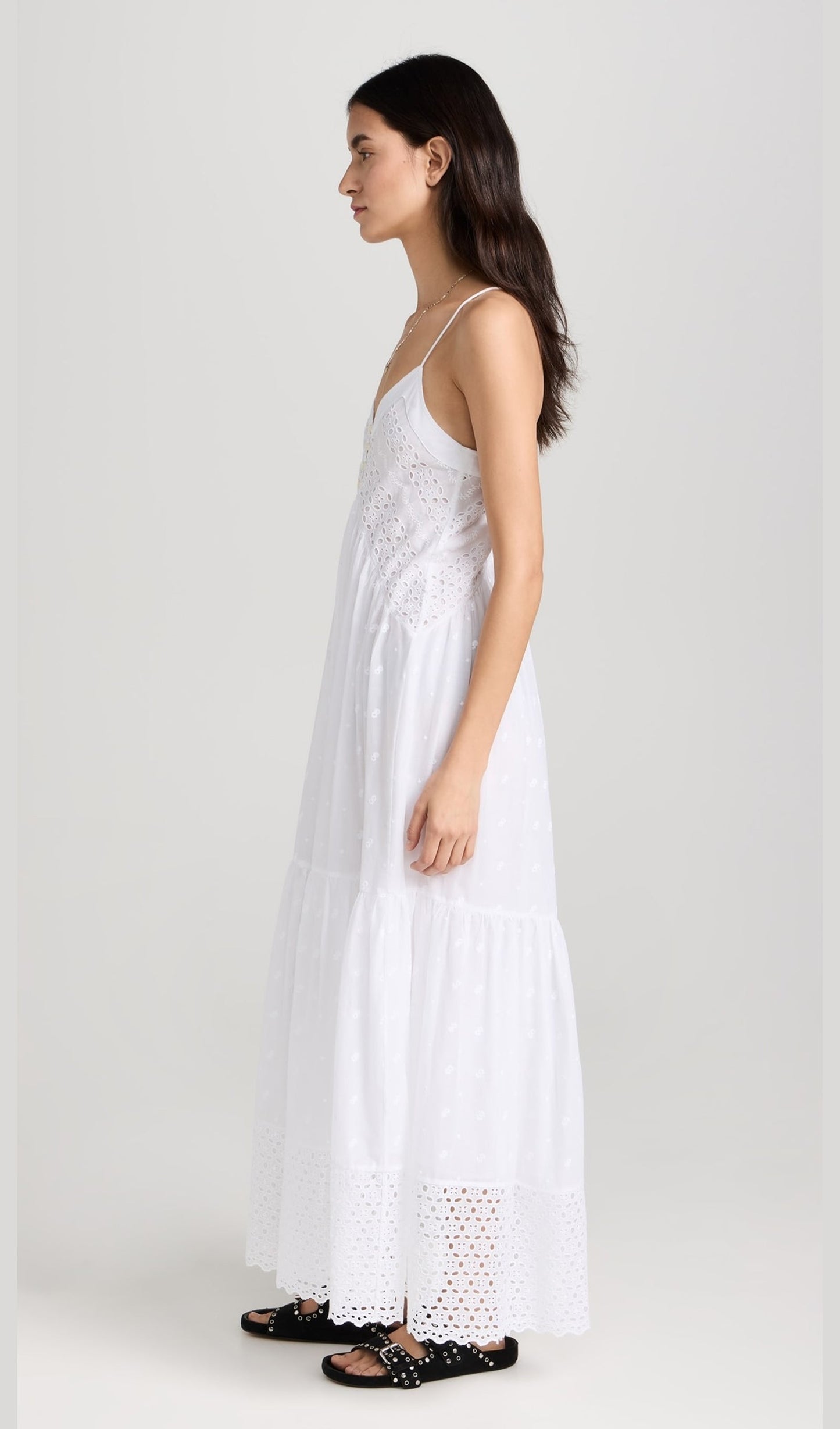 İçi Boş Nakışlı Slip Midi Elbise