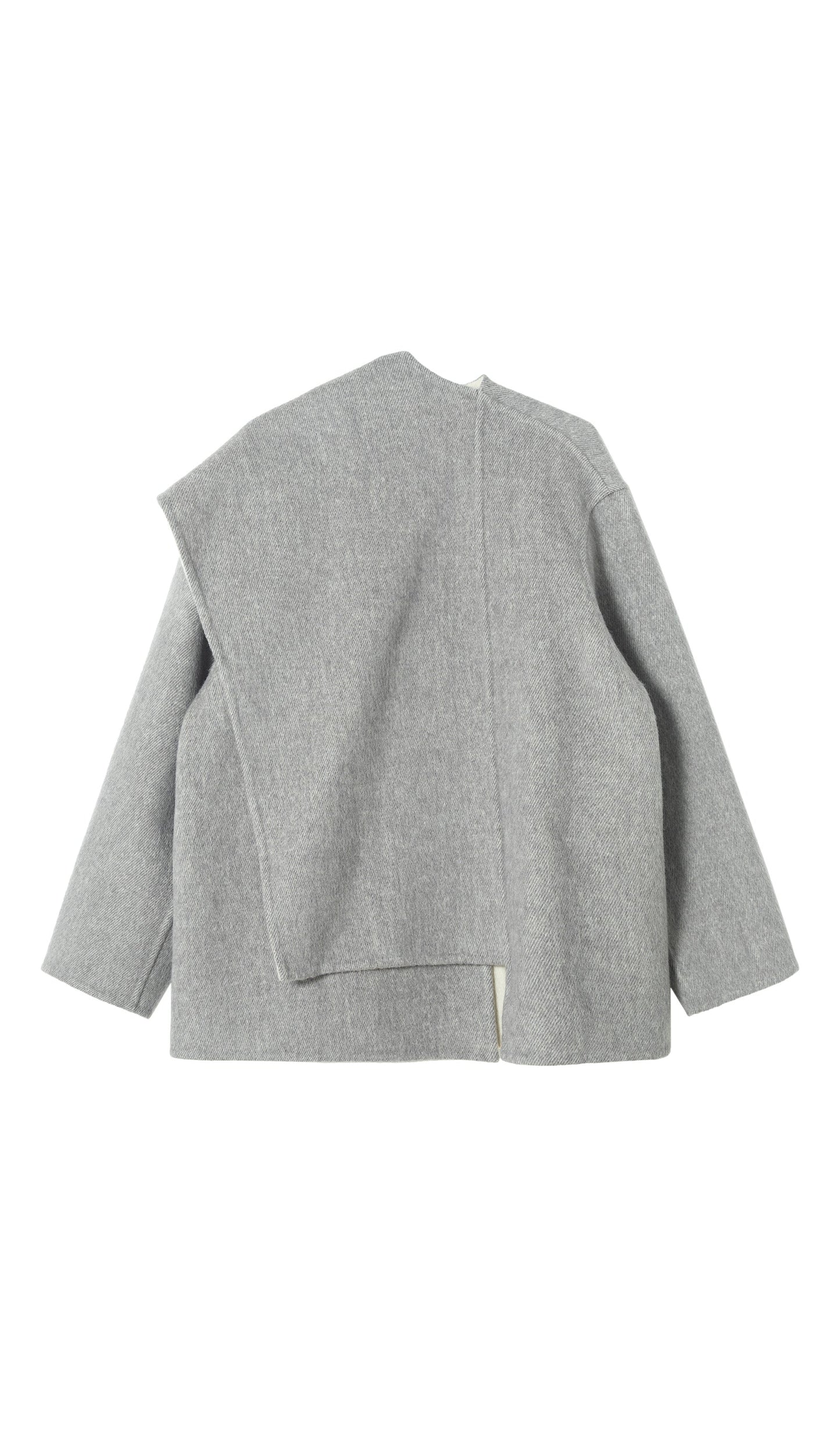 Solid Pelerin Stili %100 Yün Kaban-Gri