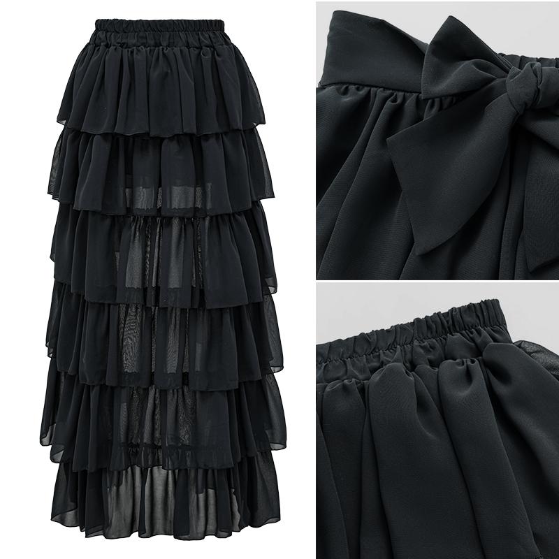 Siyah Beyaz Fiyonk Dekorlu Tek Parça Mayo ve Etek