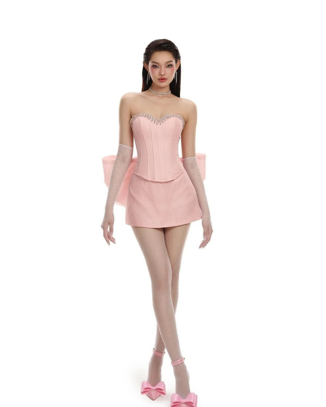 Rhinestone İki Parçalı Mini Elbise