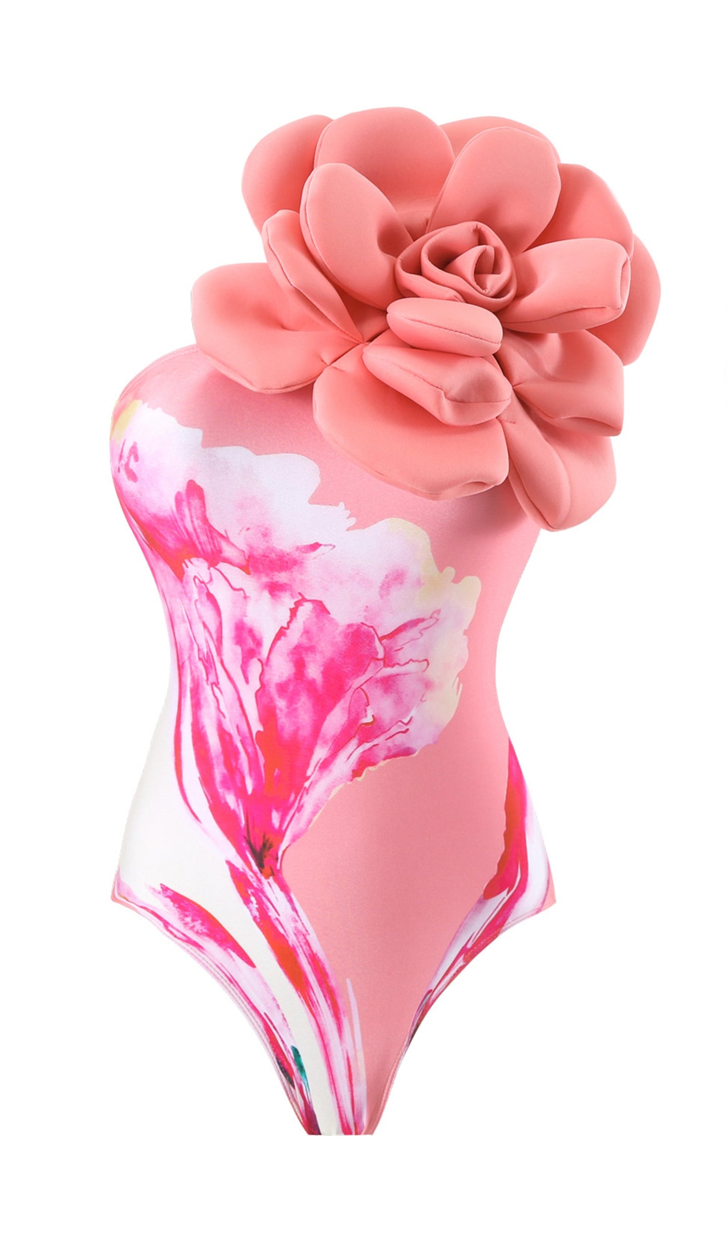 Tek ParçaPembe Çiçekli Mayo-Pareo Takım-Pembe