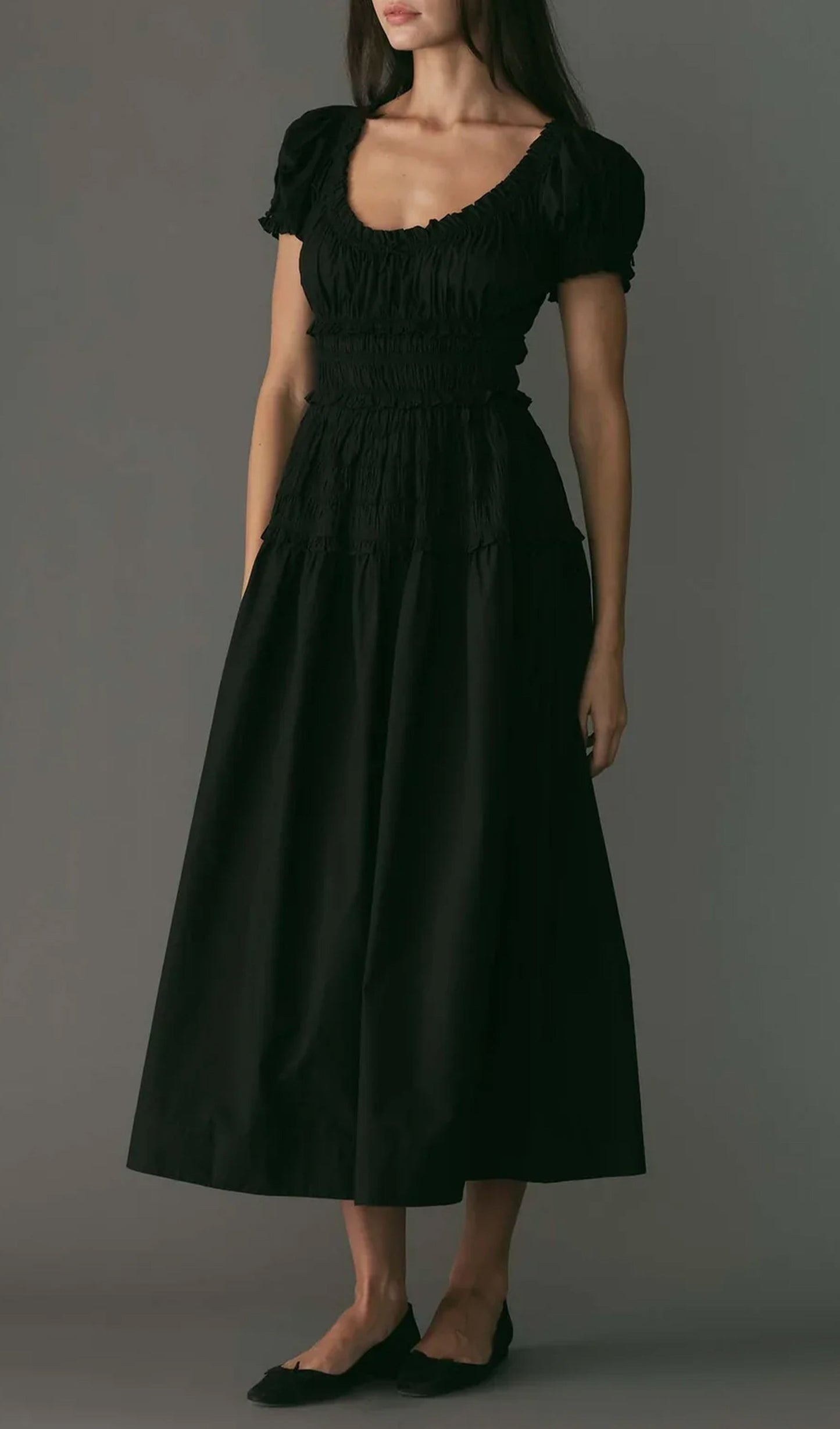 Fırfırlı Fit ve Flare Midi Elbise