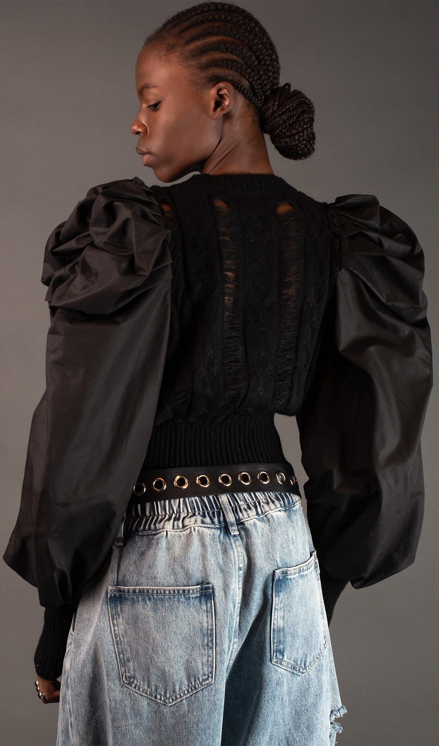 Sıkıntılı Puf Kollu Örgü Kazak Üst