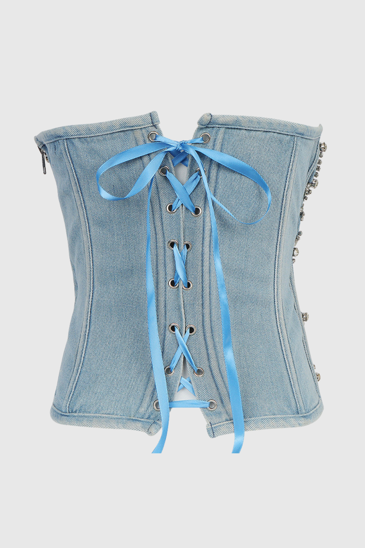 Livia Diamonds İşlemeli Straplez Denim Üst