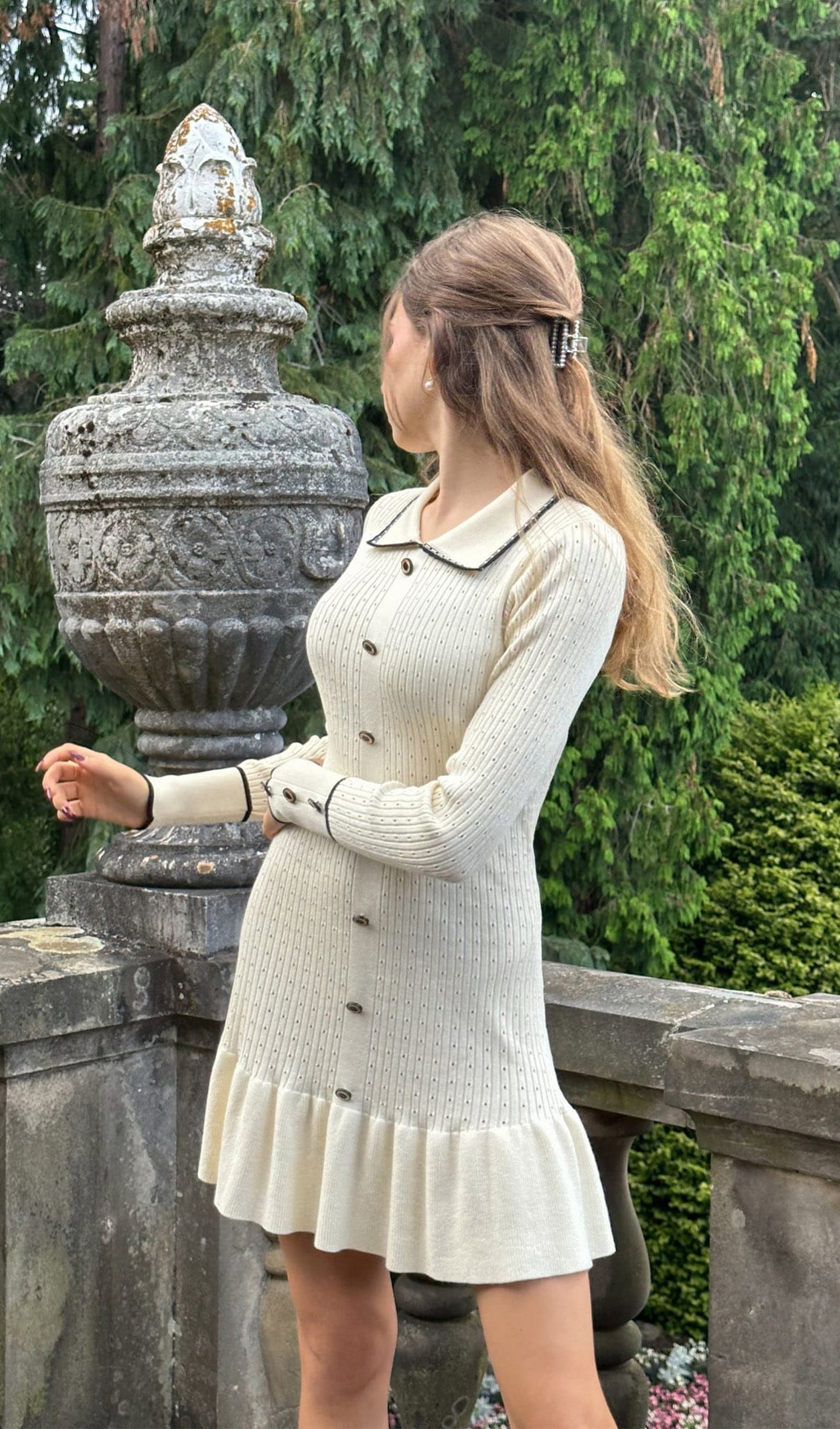 Fitted Dokulu Jersey Mini Elbise-Beyaz