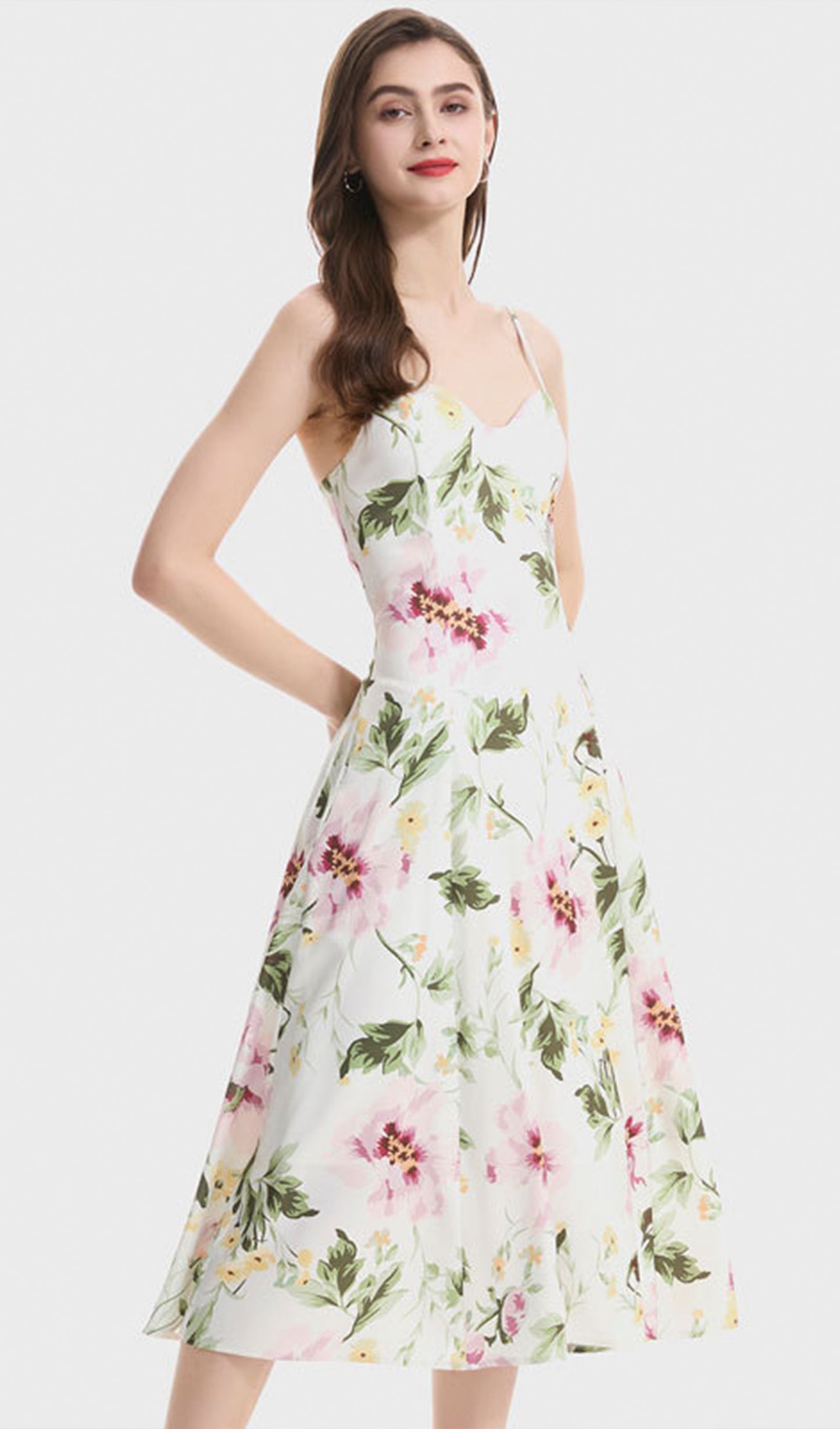 Çiçekli Dökümlü Slip Midi Elbise