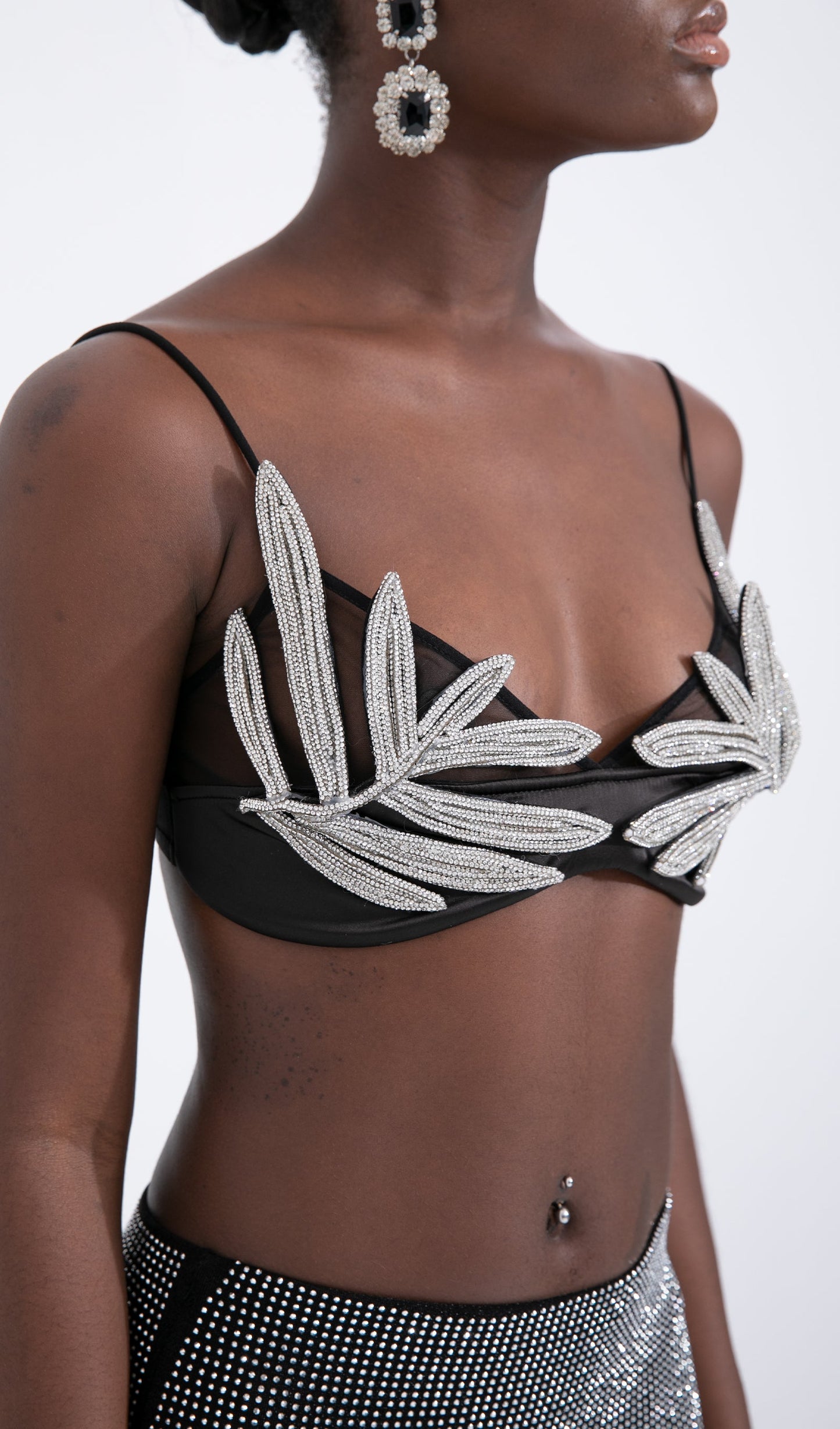 Rhinestones Palme Yapraklı Bralette Üst