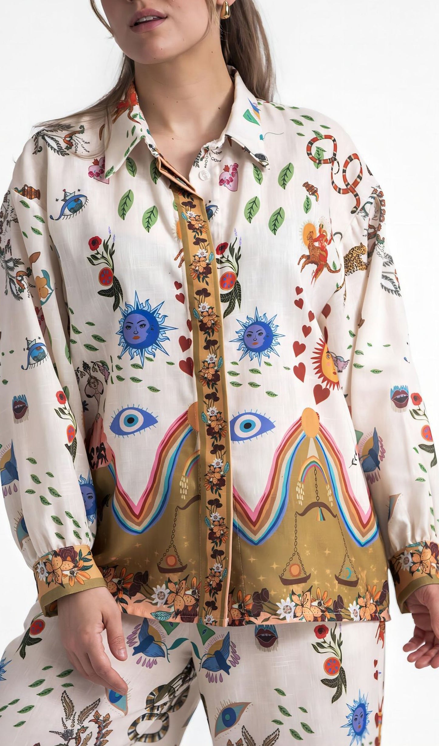 Çiçekli Uzun Kollu İki Parçalı Karikatür Set